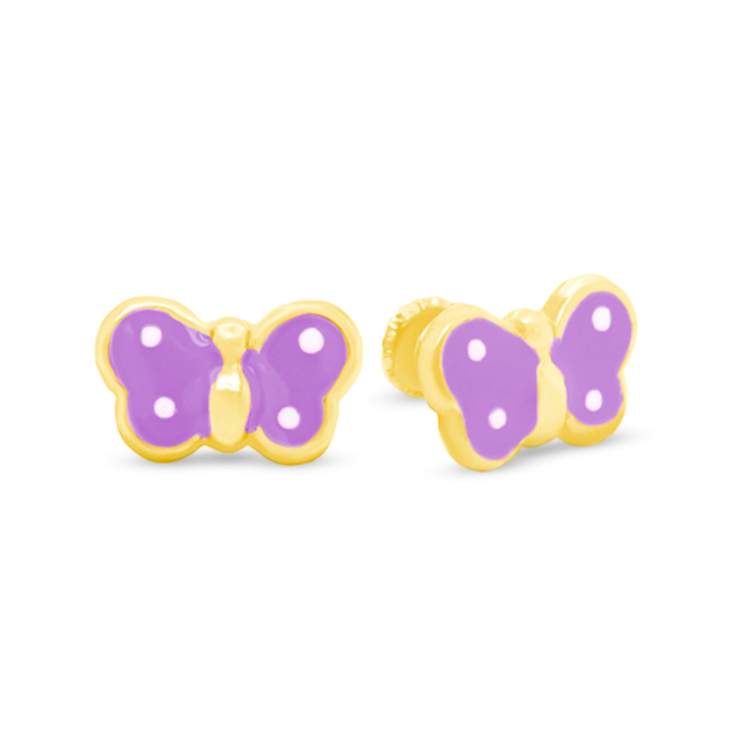 14K Yellow Gold Medium Purple Butterfly Enamel Screwback Earrings