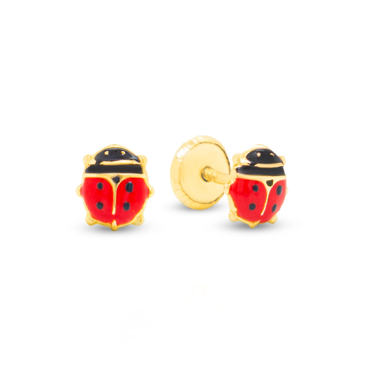 14K Yellow Gold Large Red Ladybug Enamel Screwback Earrings