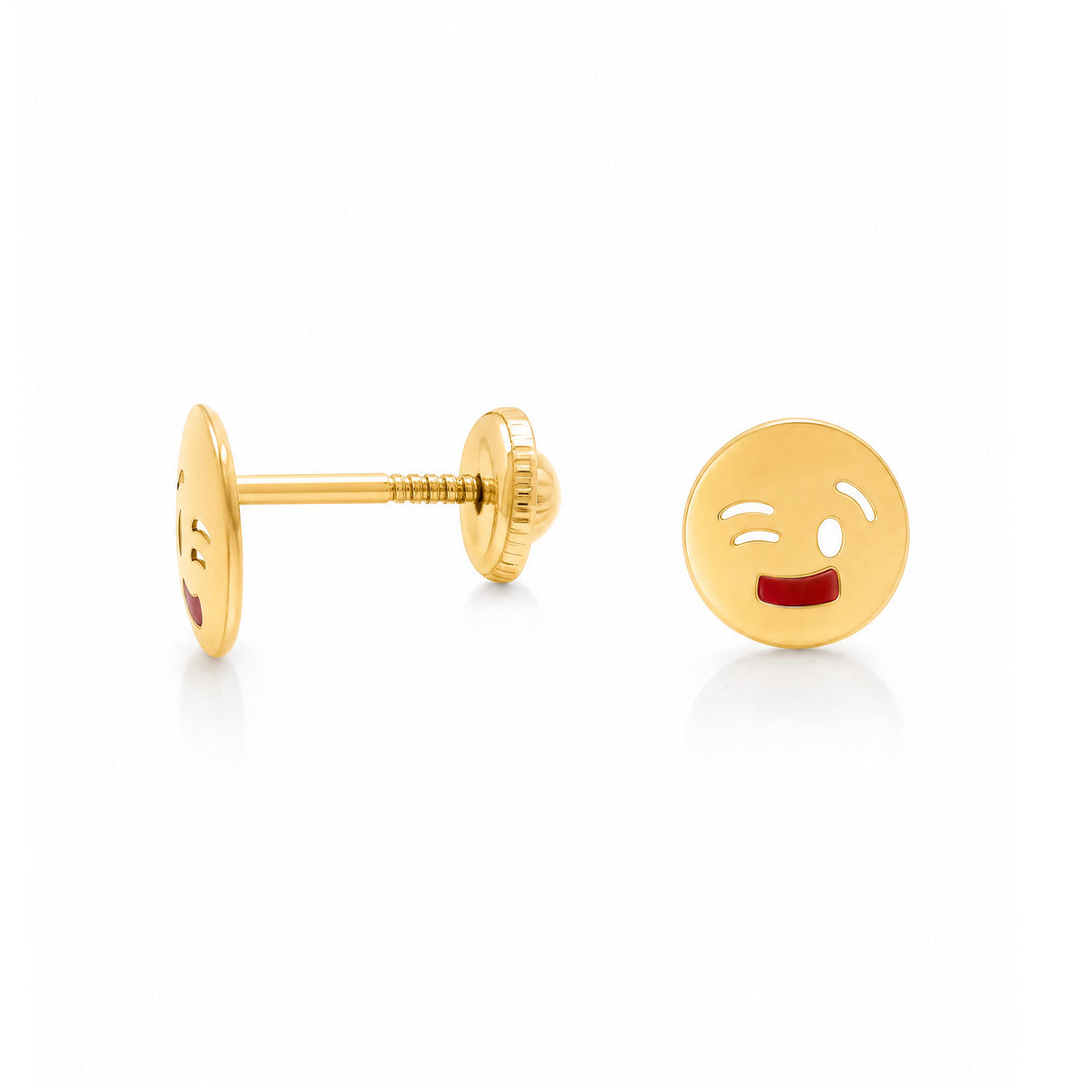 14K Yellow Gold Emoji Enamel Screwback Earrings