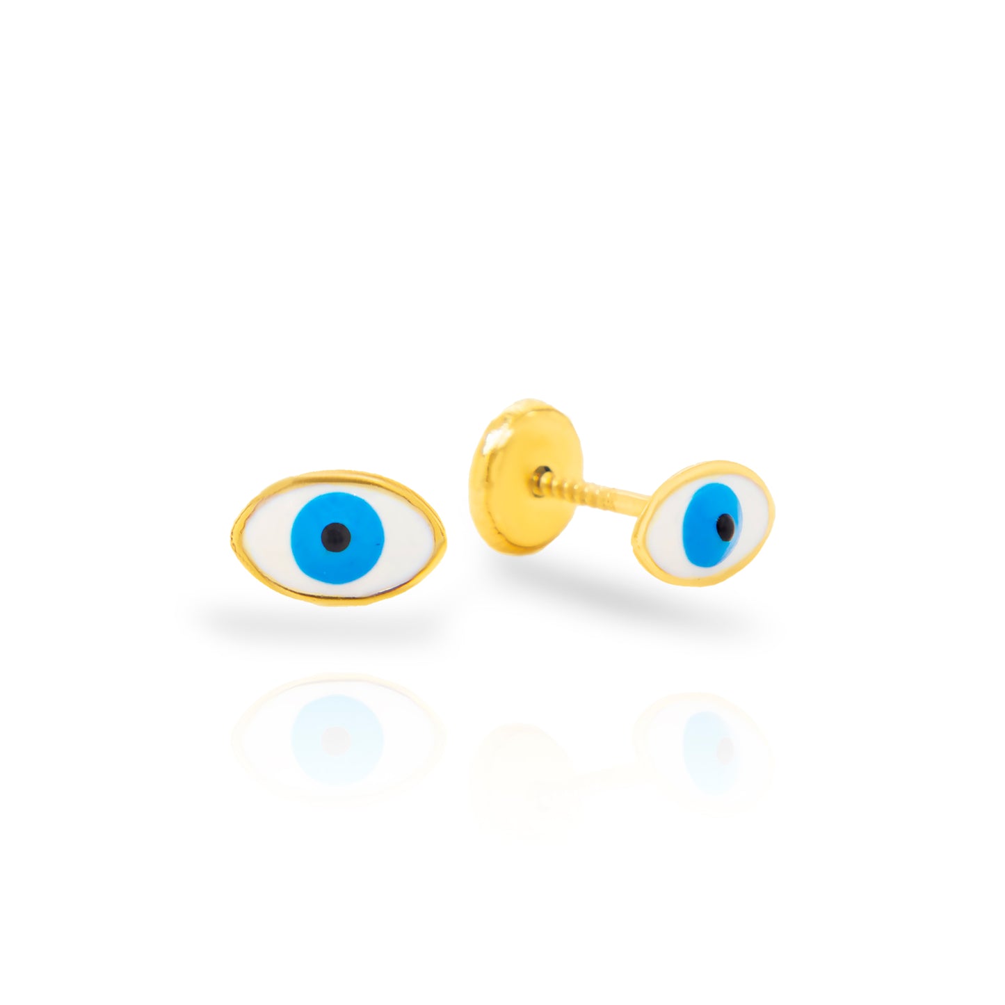 14K Yellow Gold Evil Eye Enamel Screwback Earrings