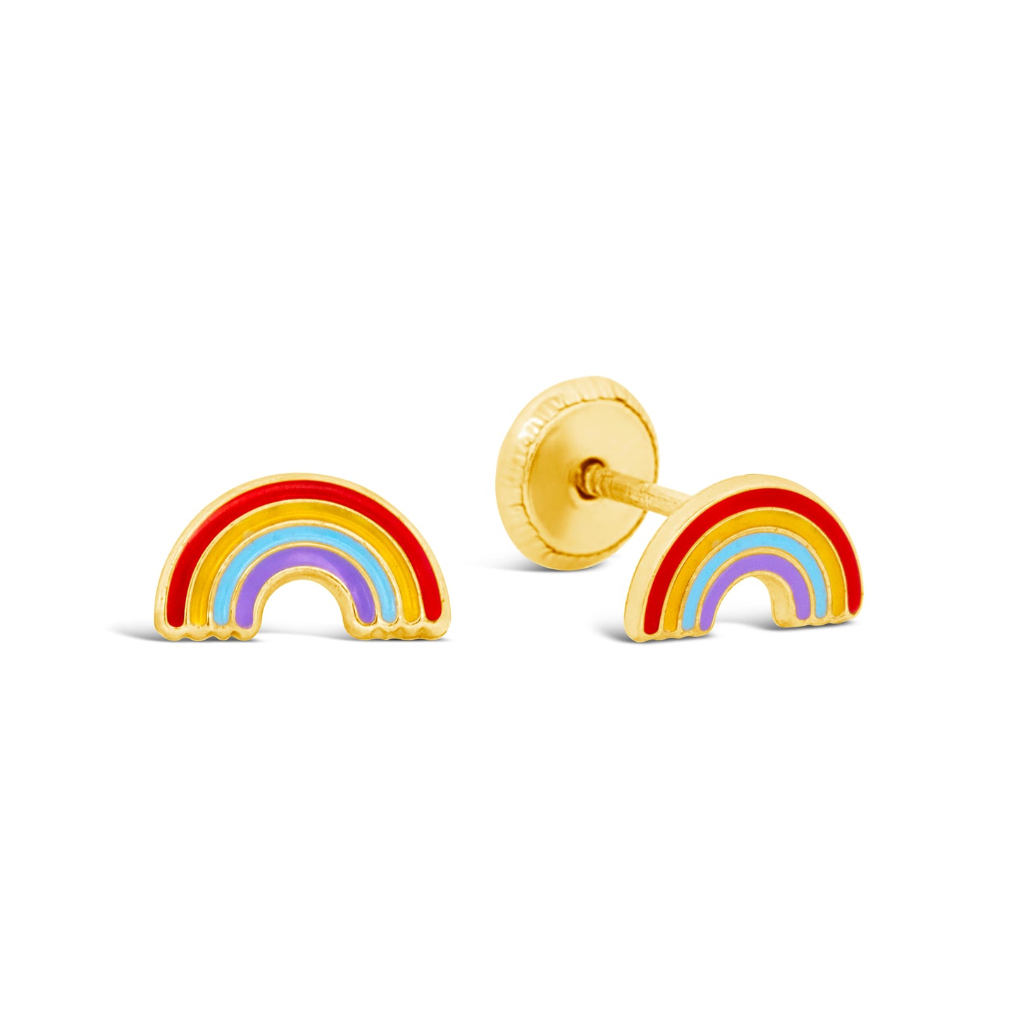 14K Yellow Gold Rainbow Enamel Screwback Earrings