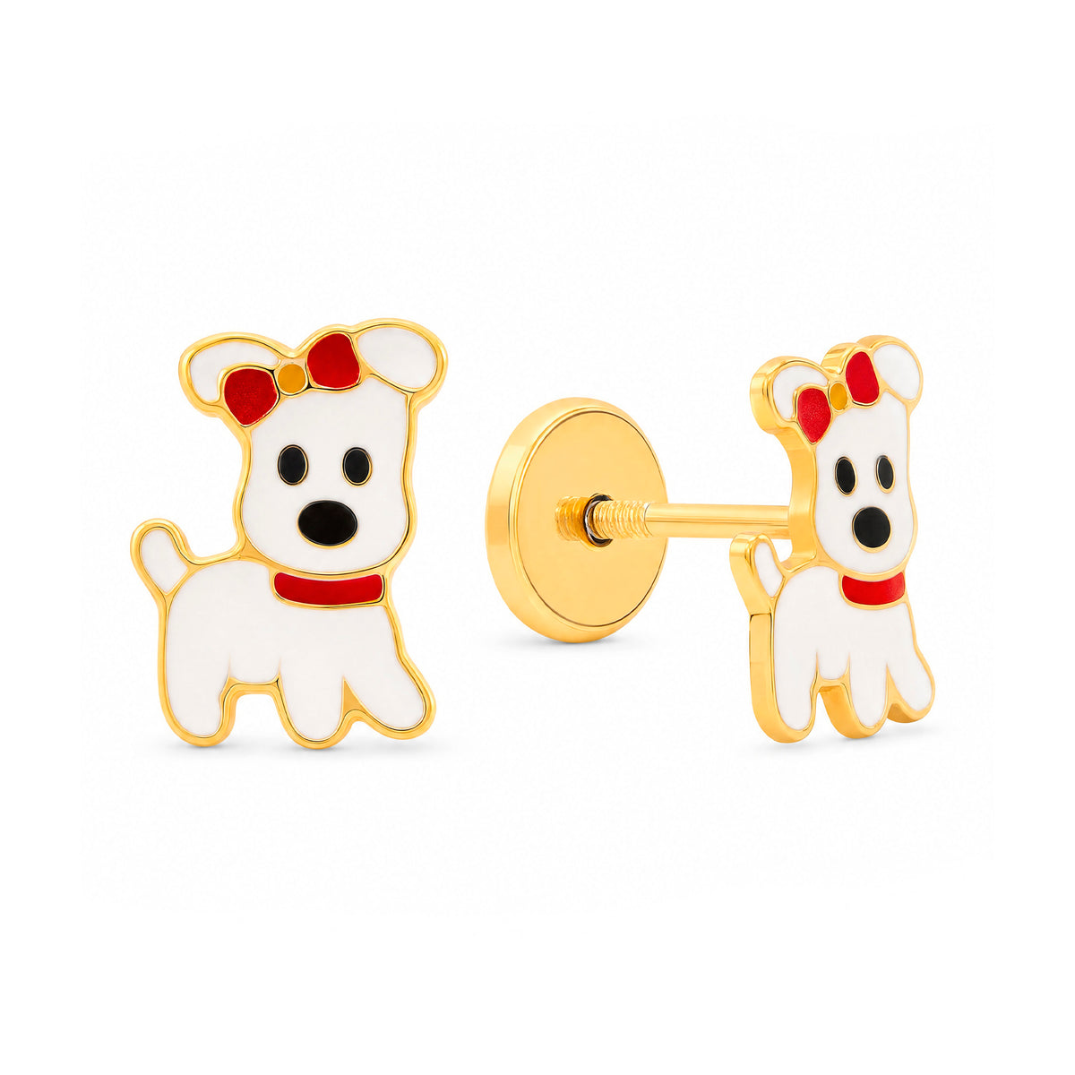 14K Yellow Gold Dog Enamel Screwback Earrings