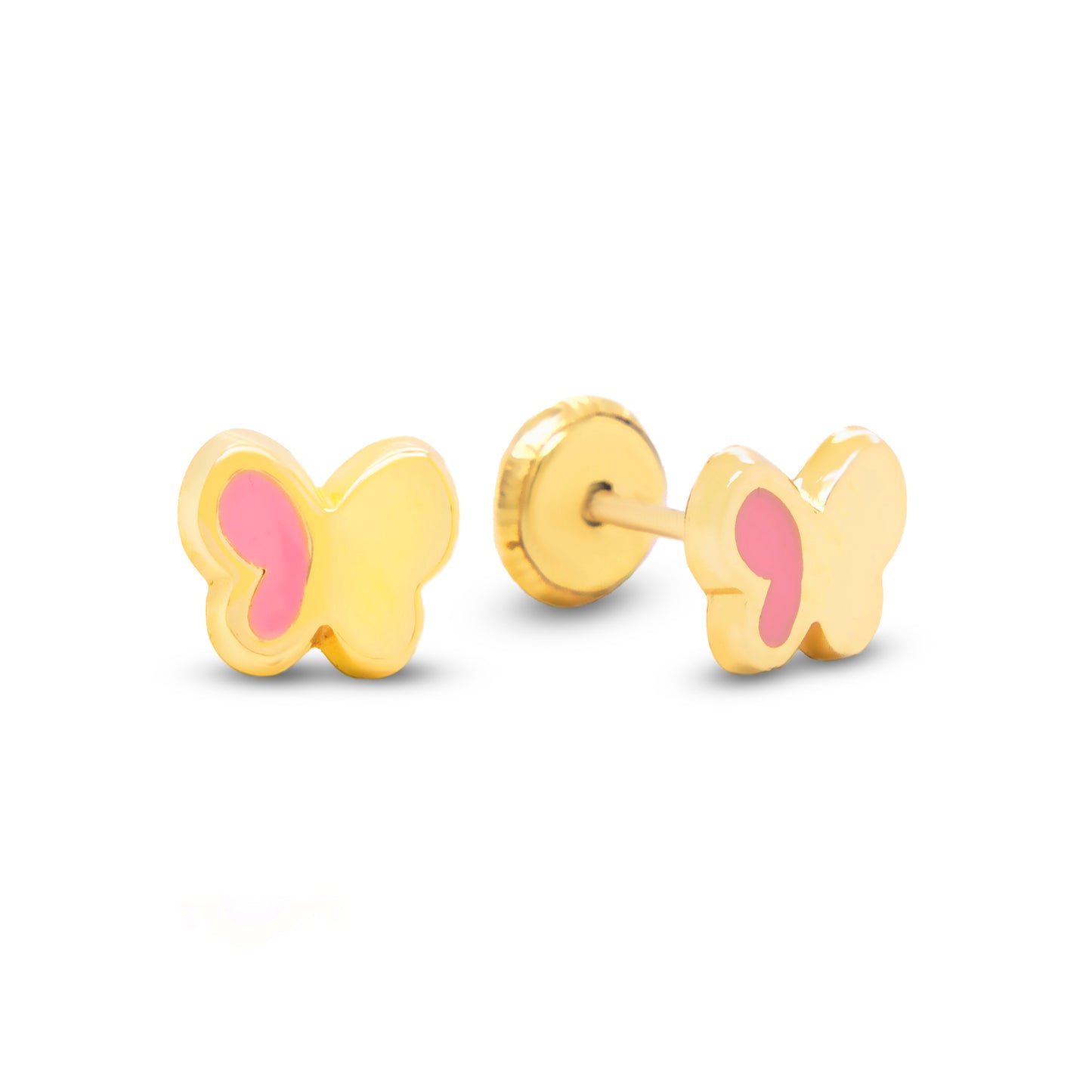14K Yellow Gold Butterfly Enamel Screwback Earrings