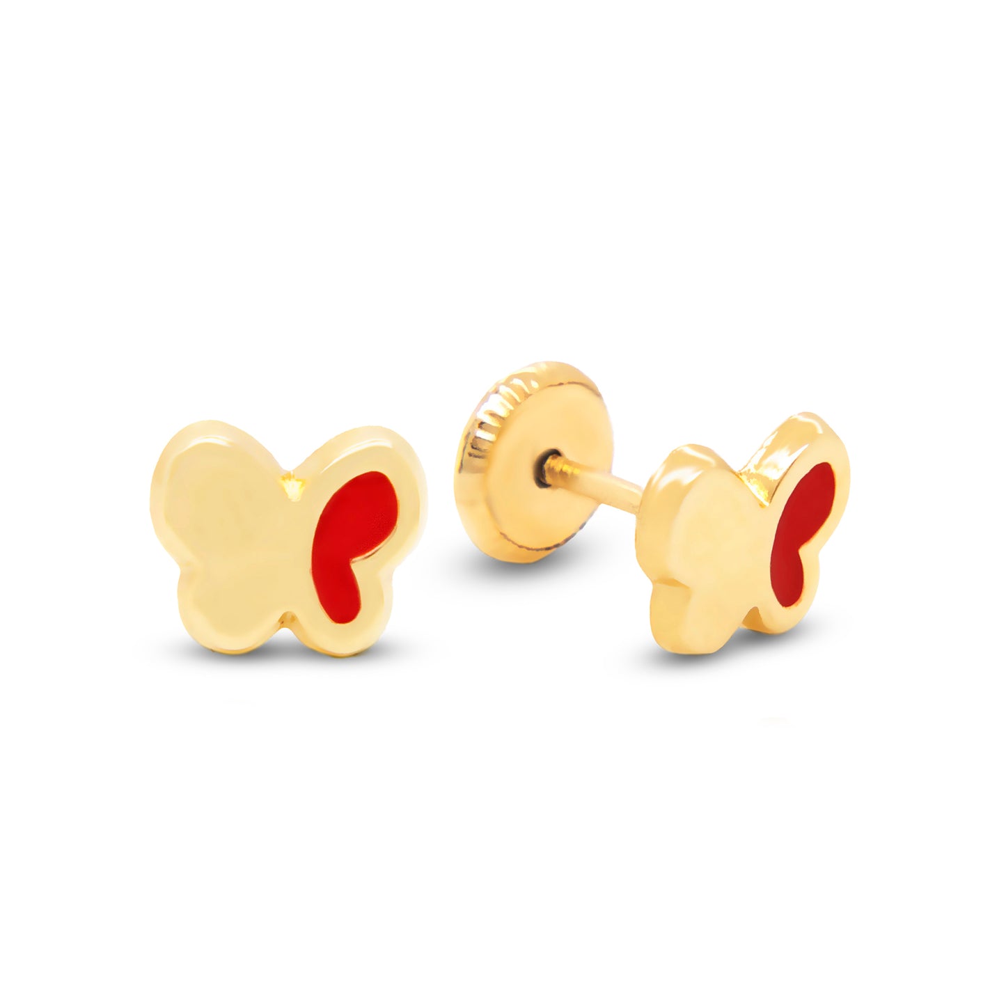 14K Yellow Gold Butterfly Enamel Screwback Earrings