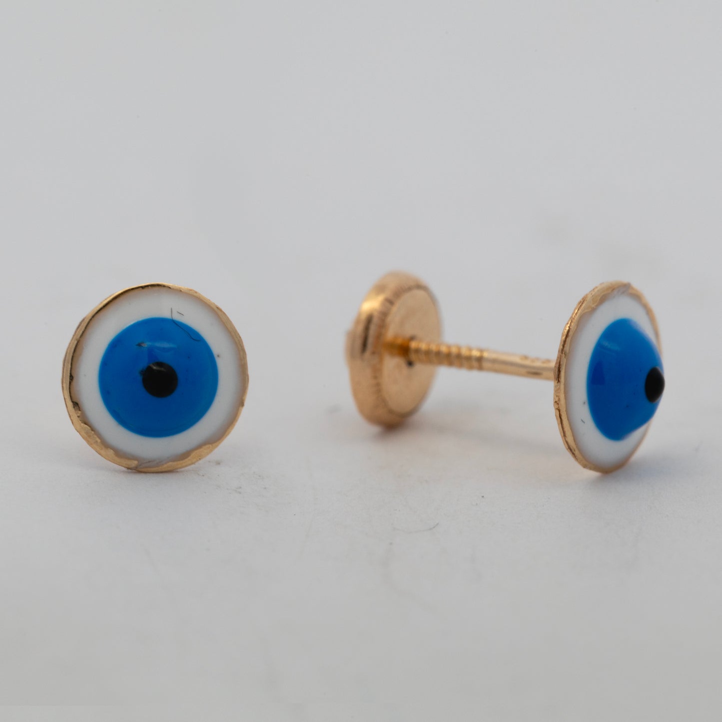 14K Yellow Gold Medium Rounded Evil Eye Enamel Screwback Earrings
