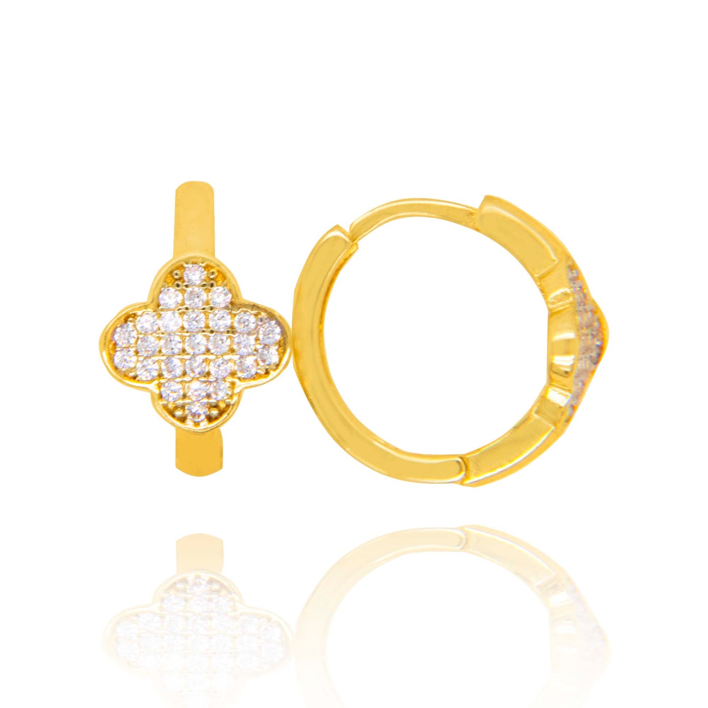 14k Yellow Gold CZ Clover Shape Huggie Earring