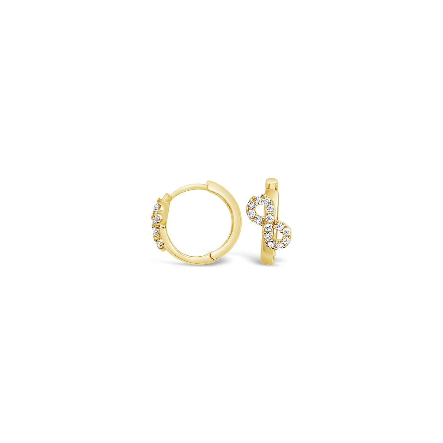 14k Yellow Gold CZ Diagonal Infinity Huggie Earring