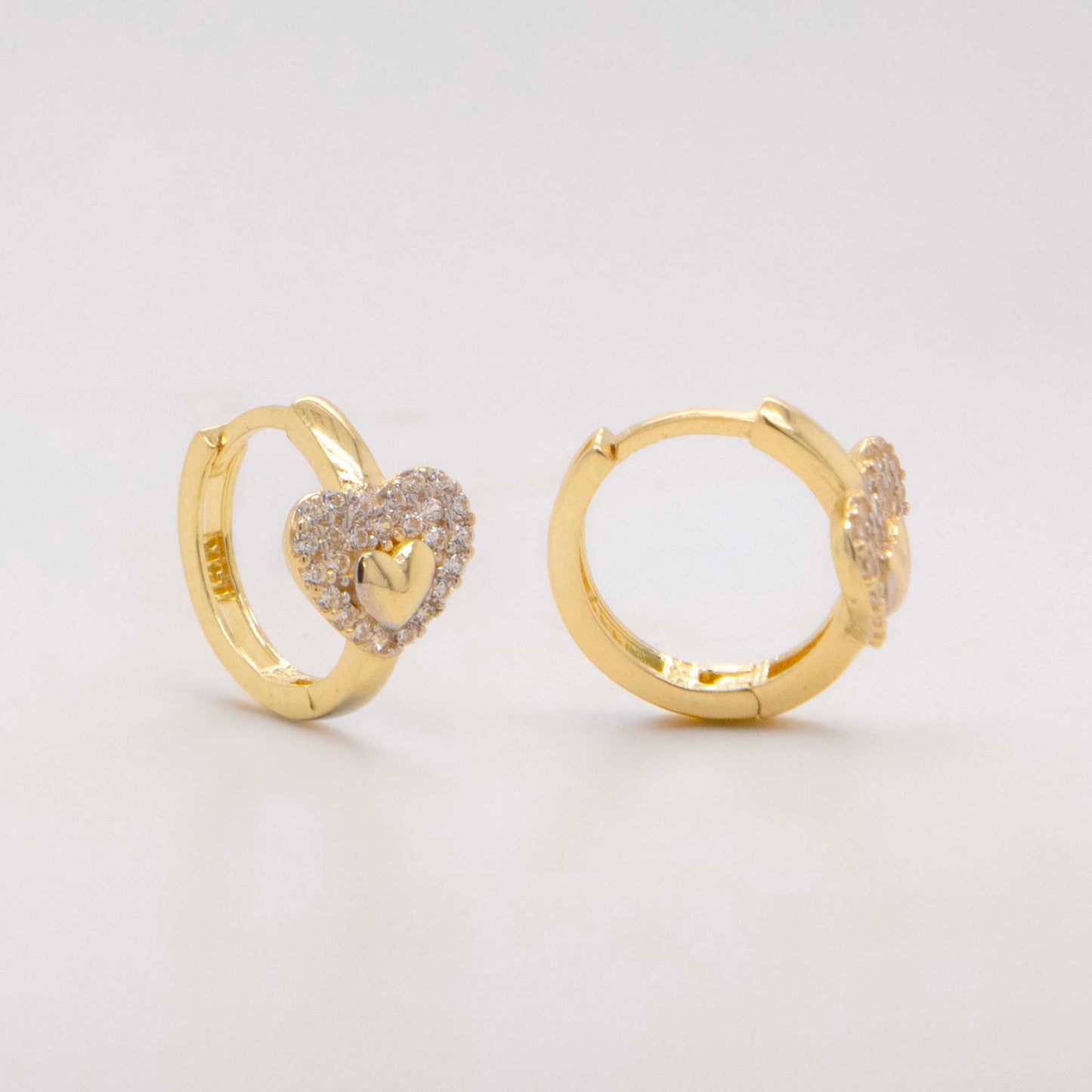 14k Yellow Gold CZ Heart Huggie Earring