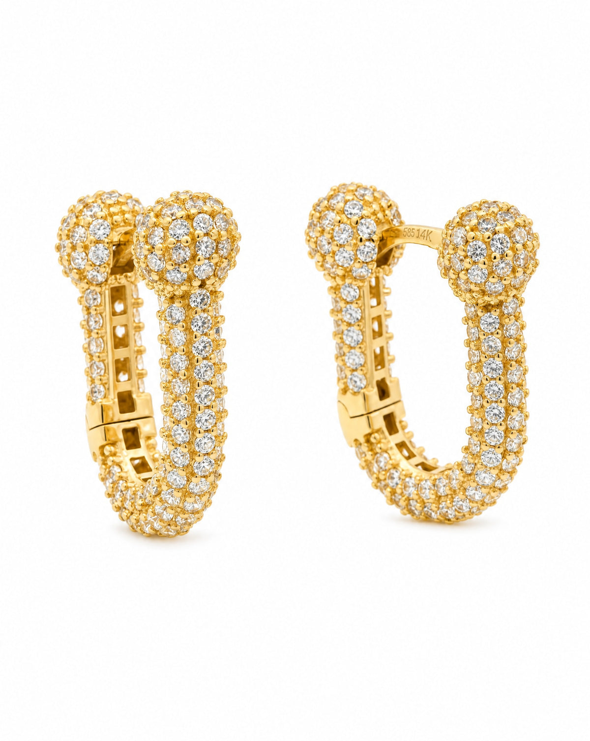 14k Yellow Gold CZ Micro Pave U Link Huggie Earring