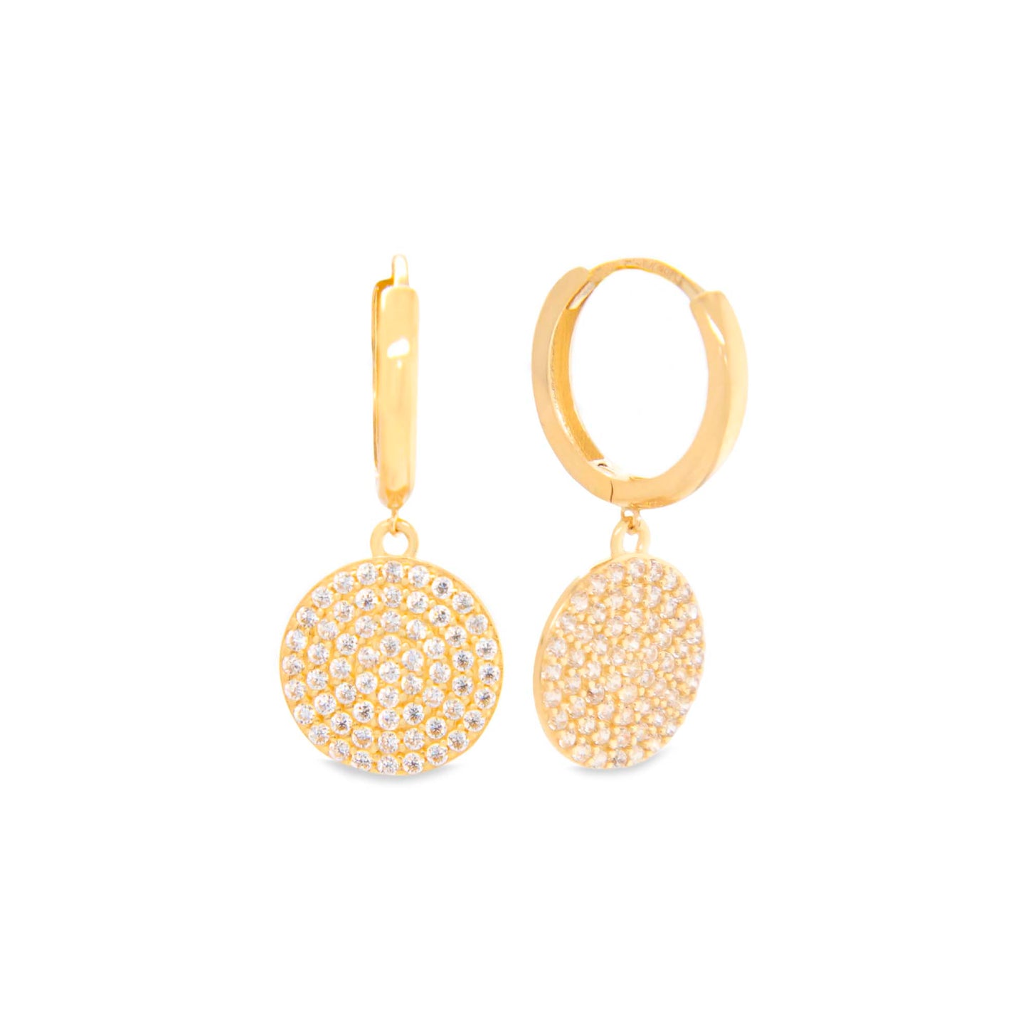 14k Yellow Gold Small Micro Pave CZ Round Huggie Earring