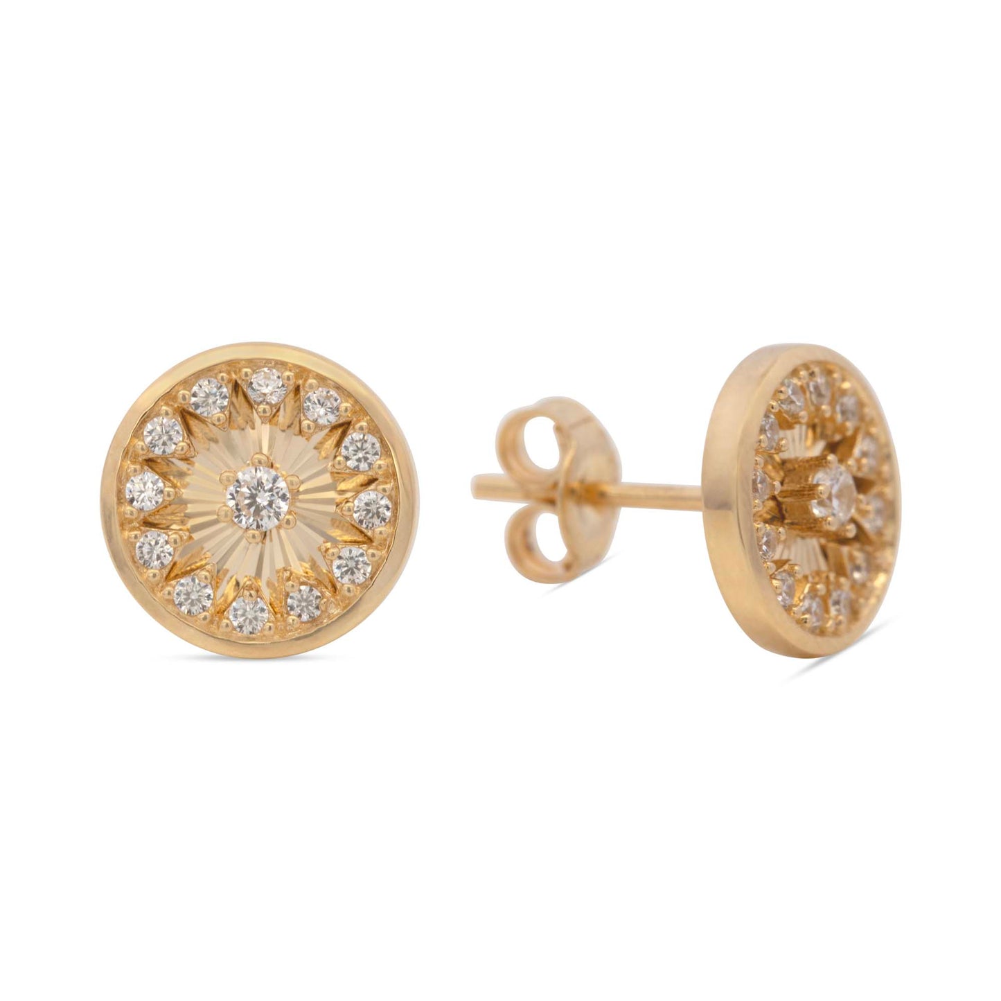 14k Yellow Gold CZ Round Shape Earring