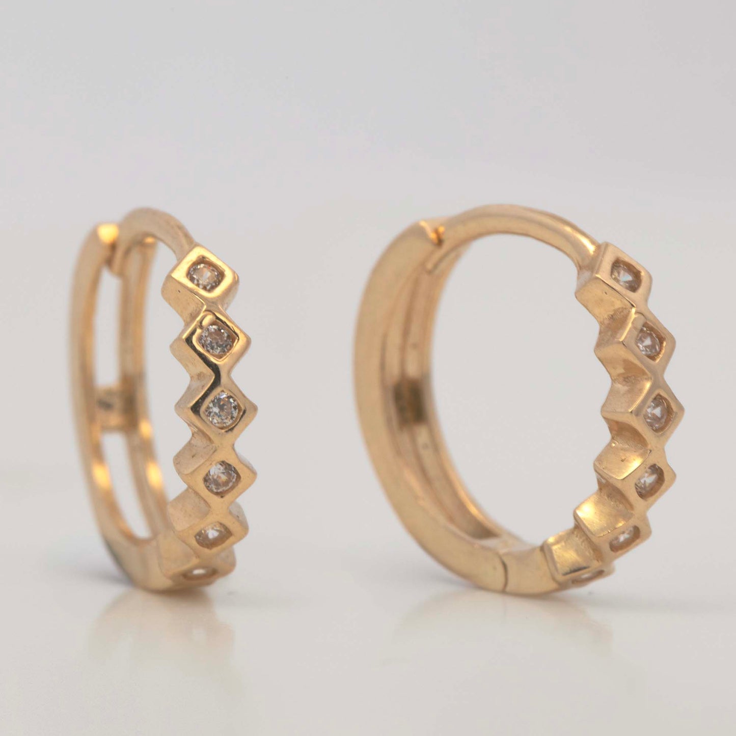 14k Yellow Gold CZ Geometric Huggie Earring