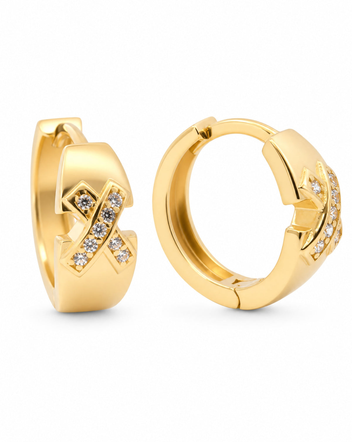 14k Yellow Gold CZ X Huggie Earring