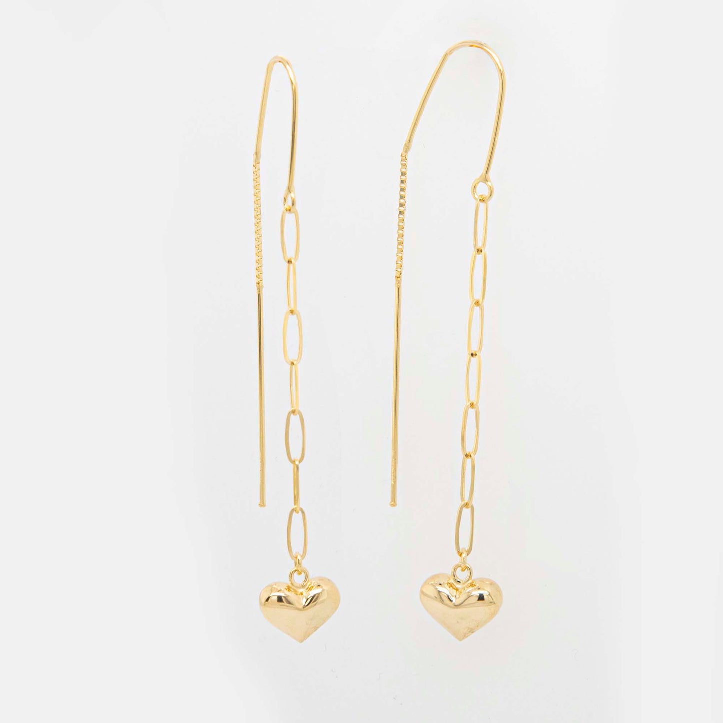 14K Yellow Gold Puffed Heart Dangling Earrings