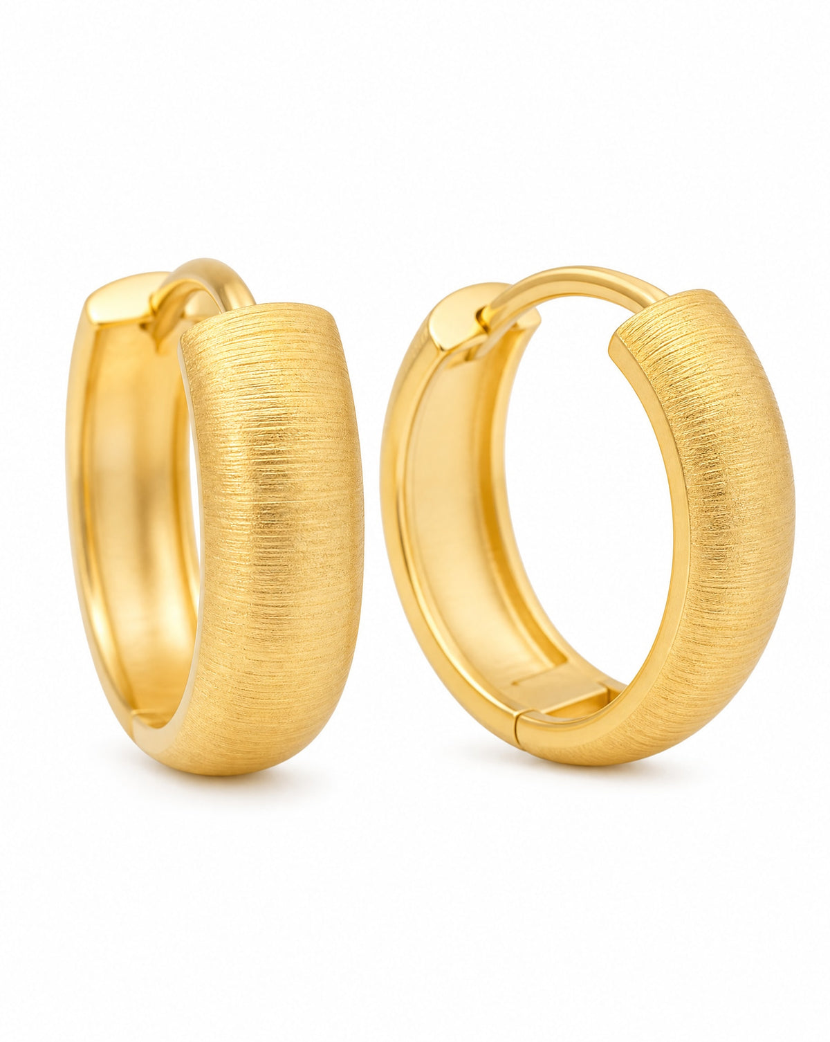 14k Yellow Gold Brushed Huggie Earring