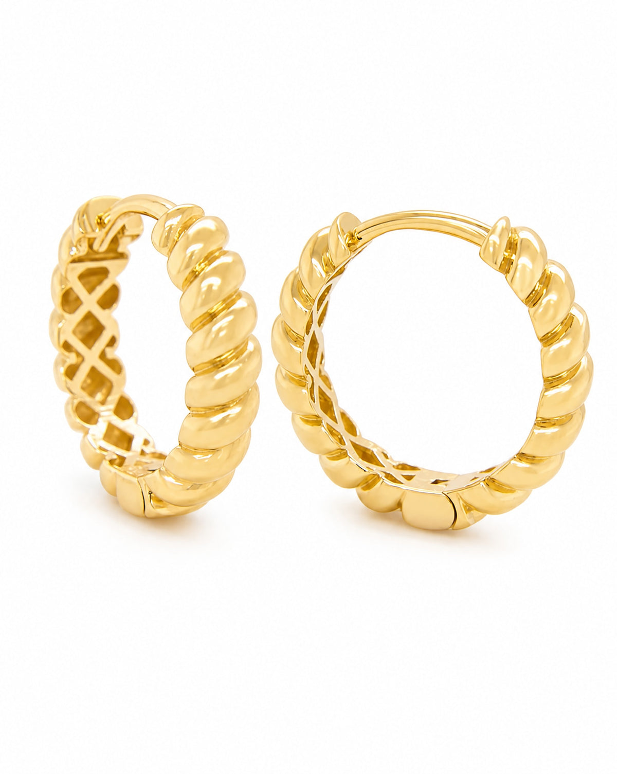 14k Yellow Gold Twisted Huggie Earring