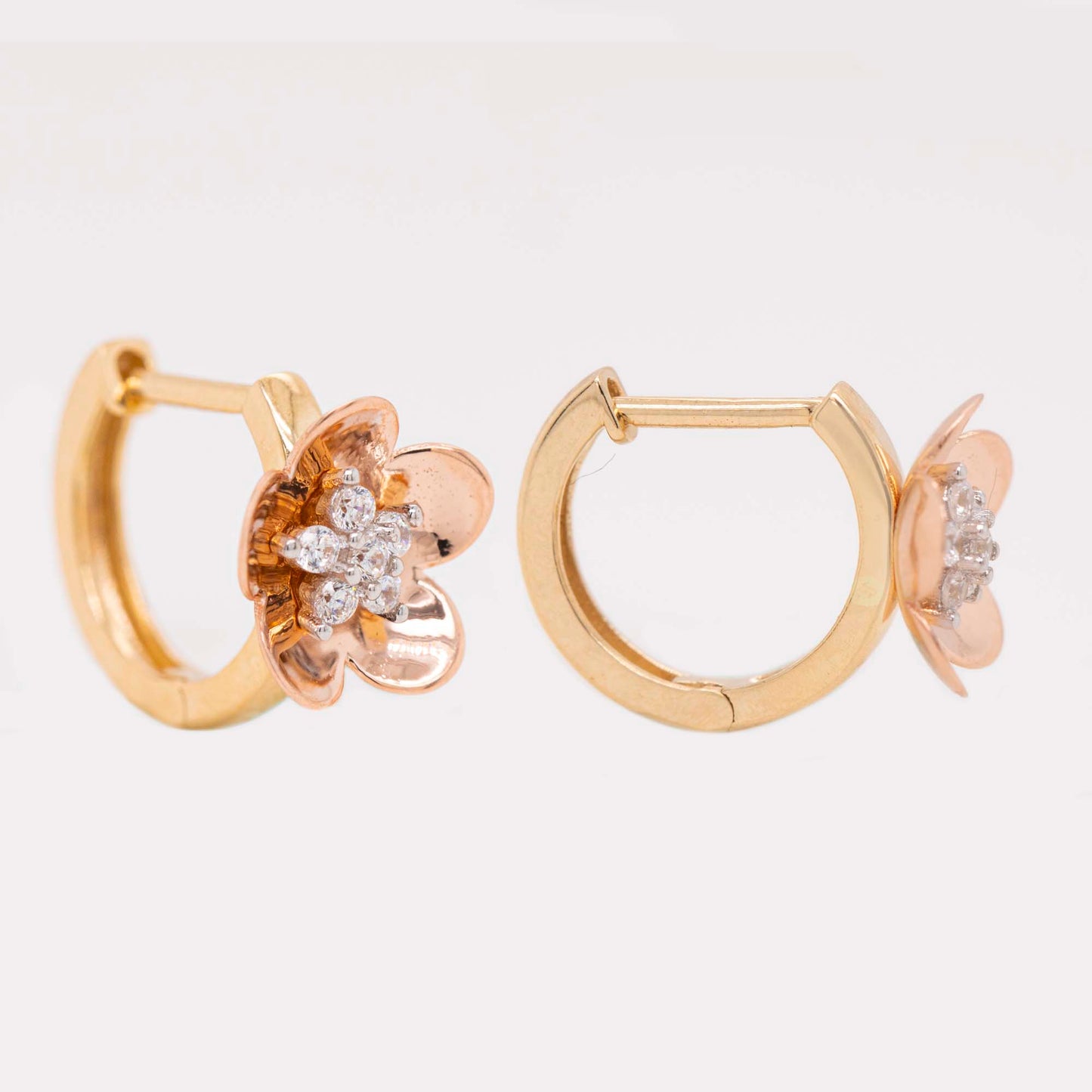 14k Tri Color Gold 3D Flower Huggie Earring