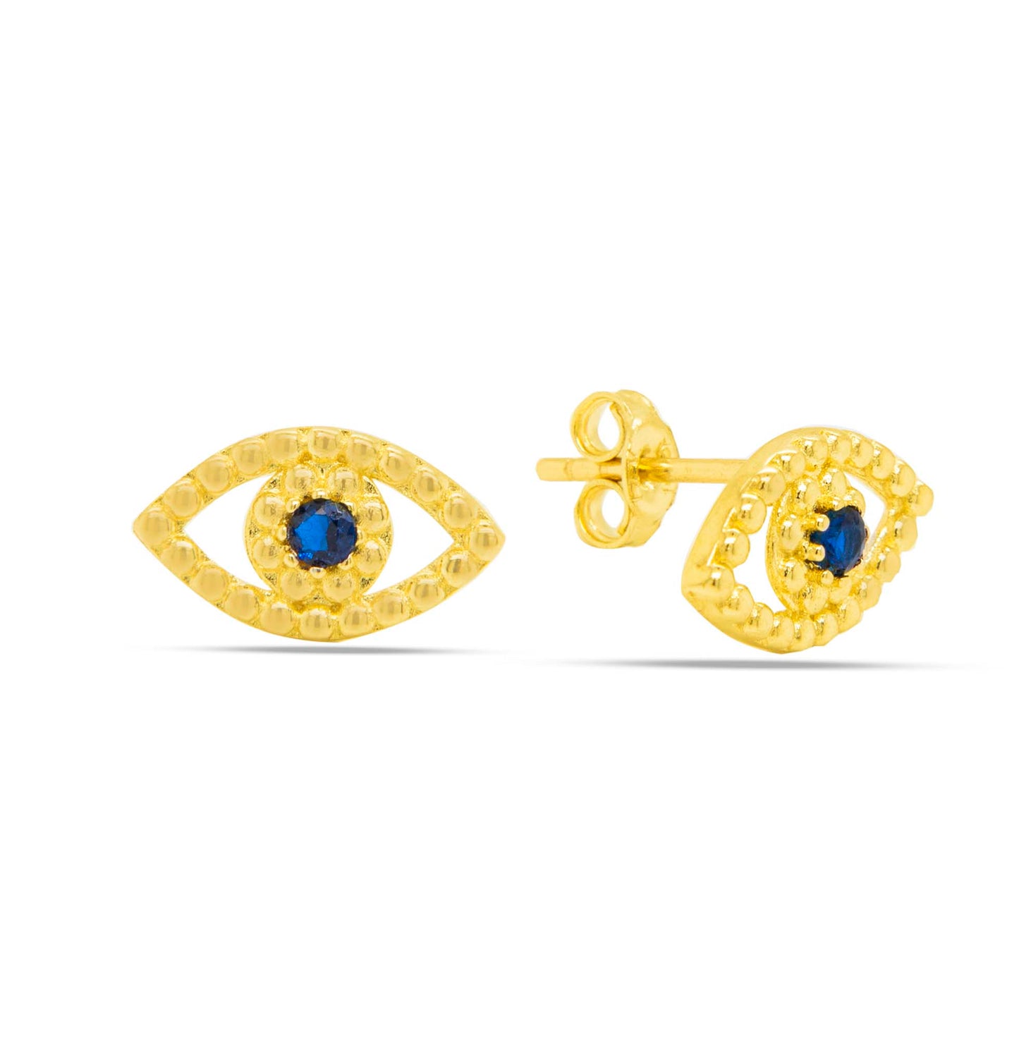 14k Yellow Gold Blue CZ Evil Eye Earring