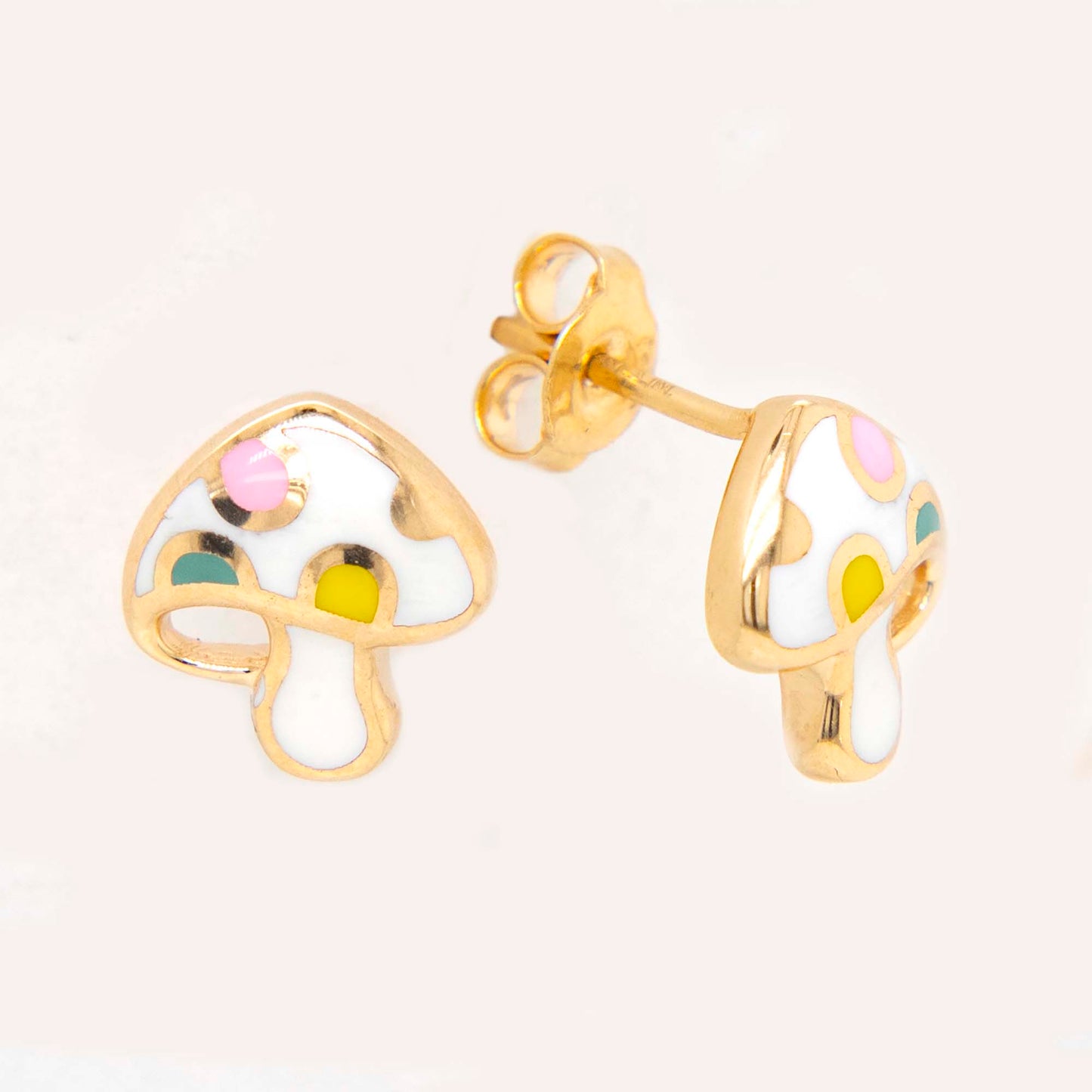 14K Yellow Gold Enamel Mushroom Earring