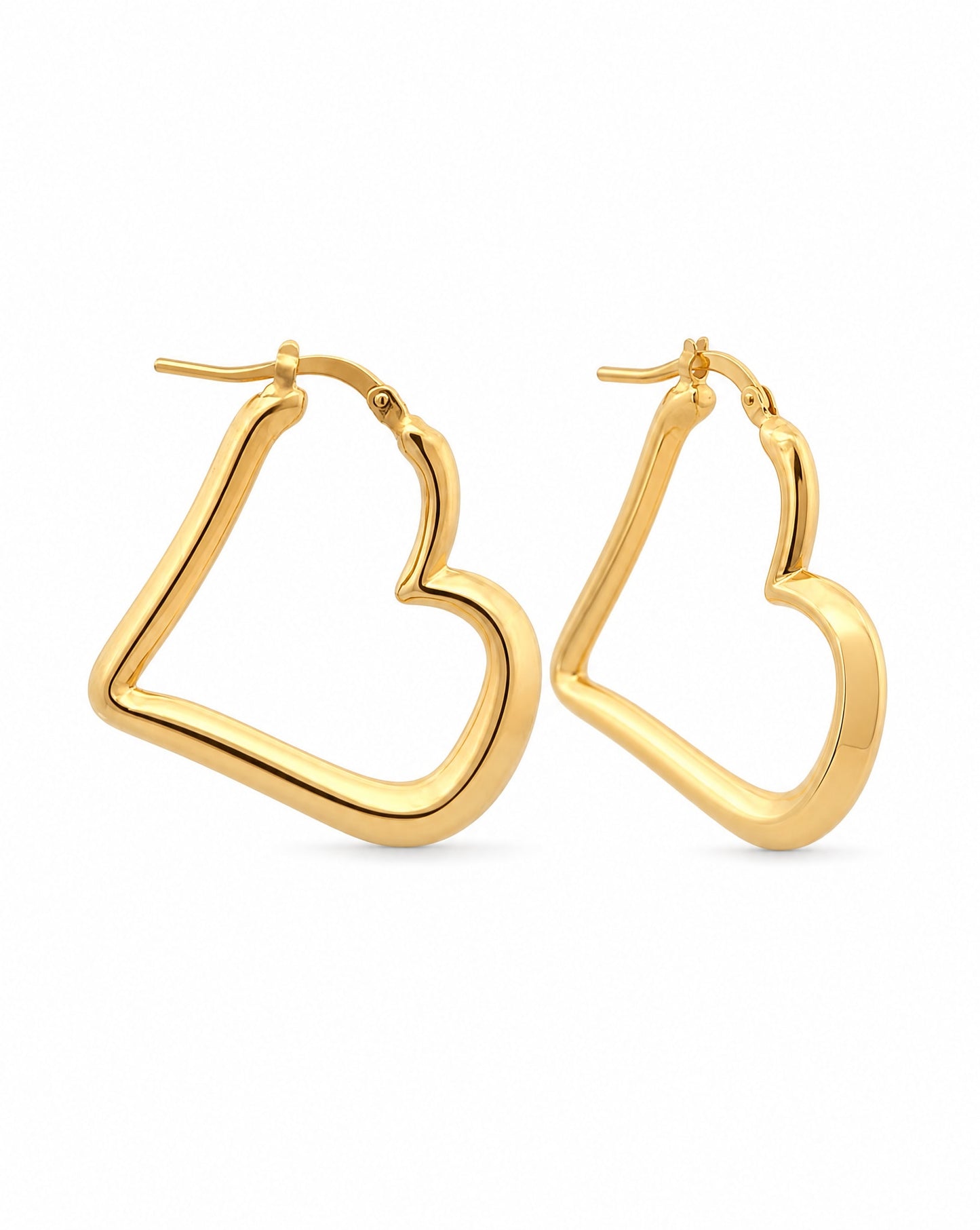 14K Yellow Gold Tilted Heart Hoop Earrings