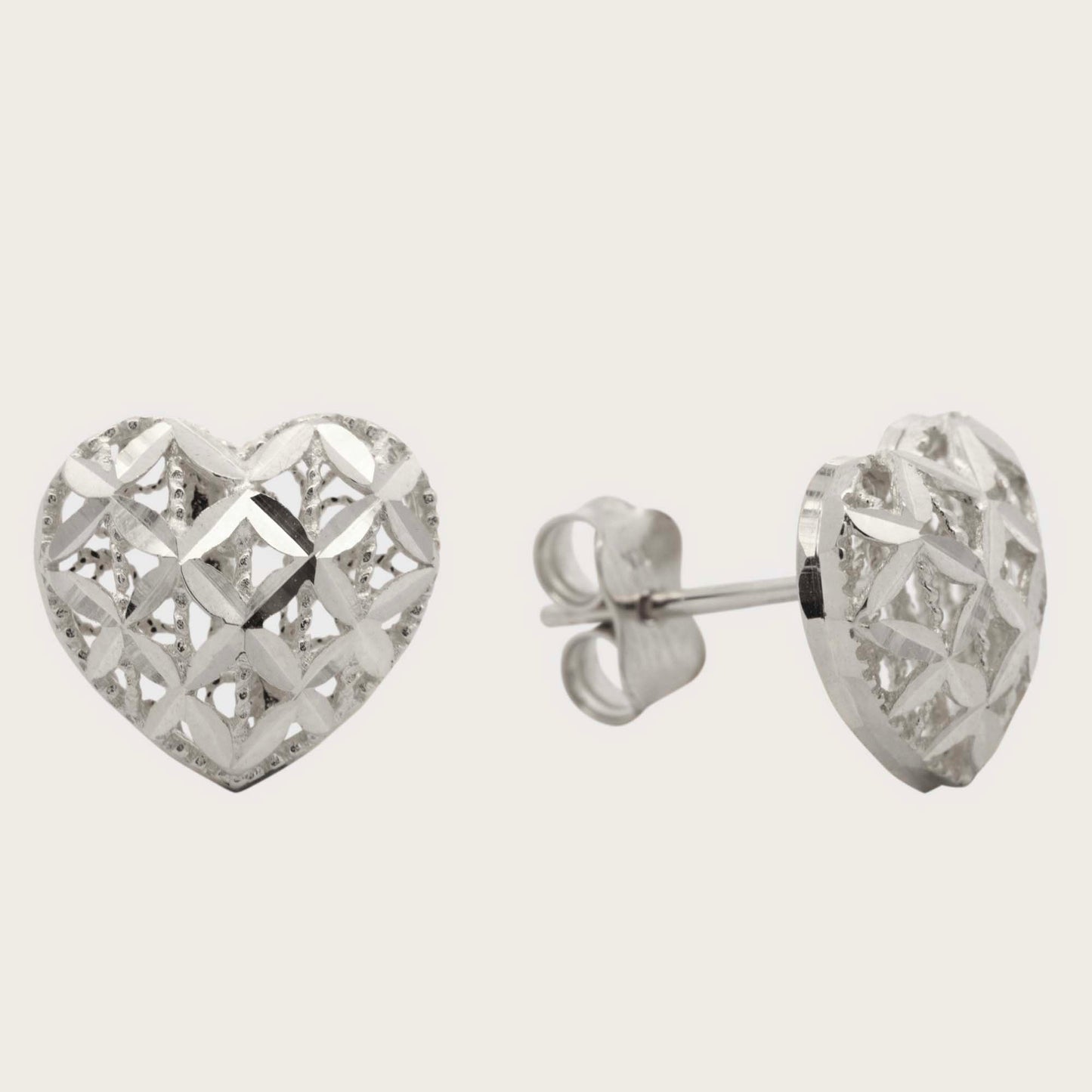 14K White Gold Heart Earring
