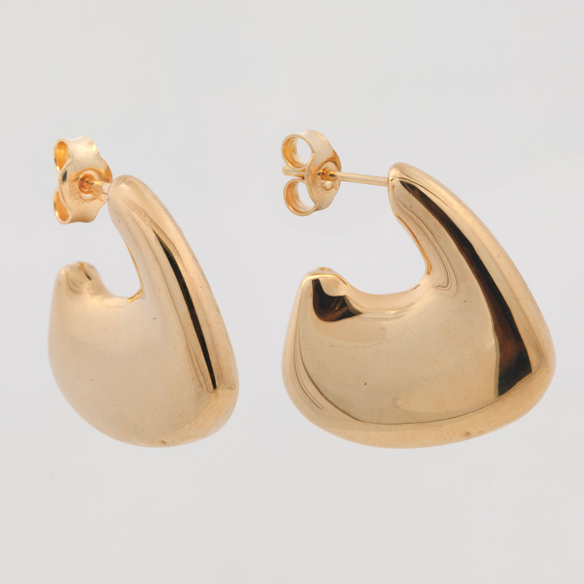 14K Yellow Gold Puffy Unique J-Hoop Earrings