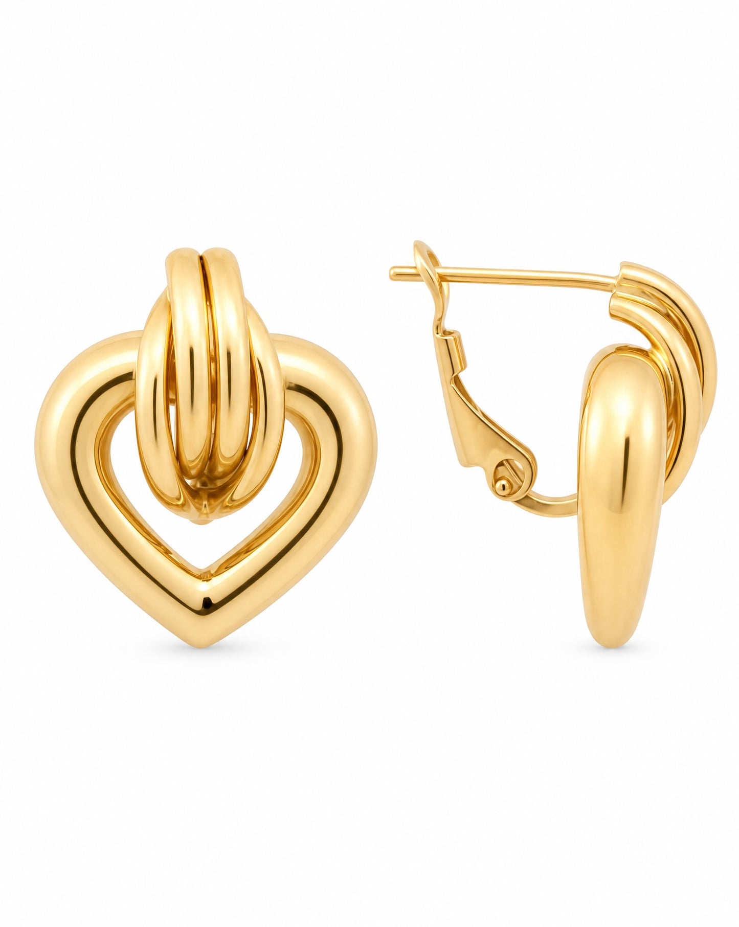 14K Yellow Gold Triple-Band Heart Stud Earrings