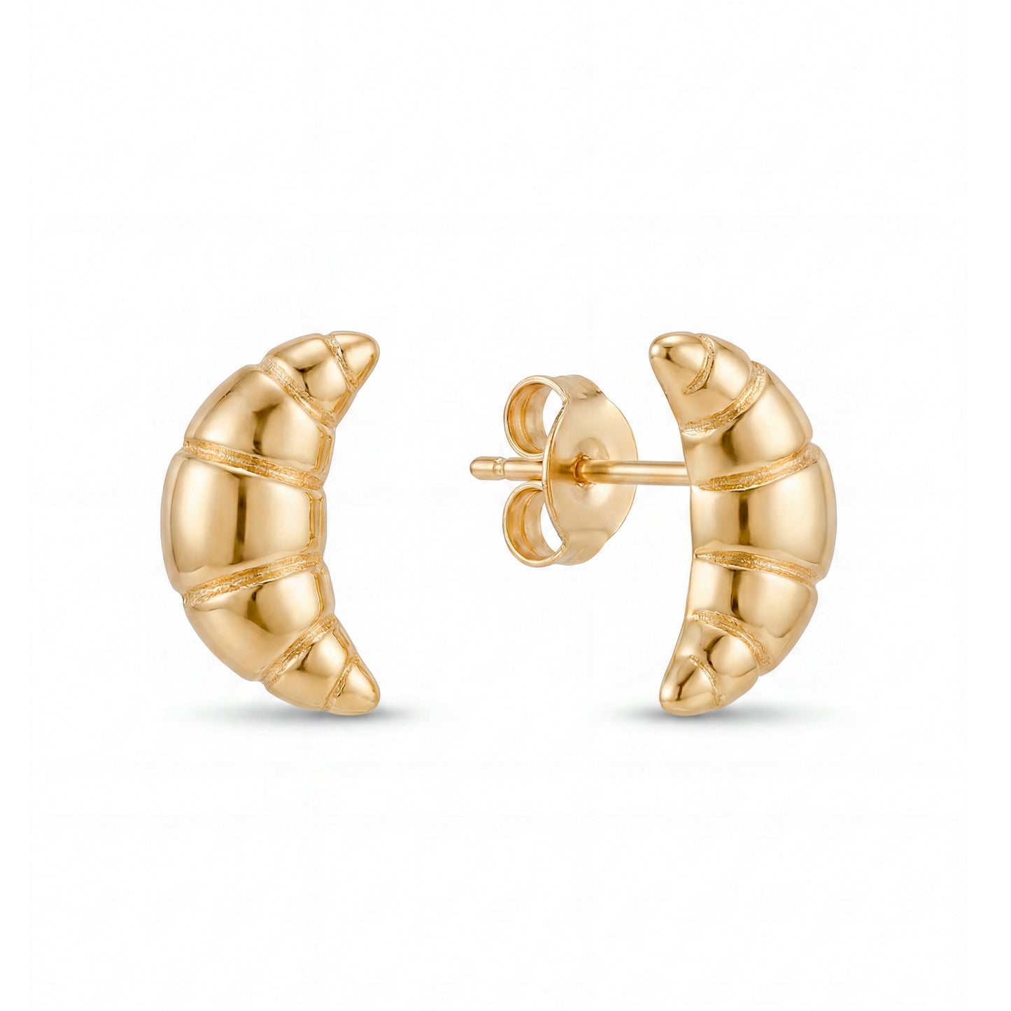14K Yellow Gold Small Puffed Croissant Earring