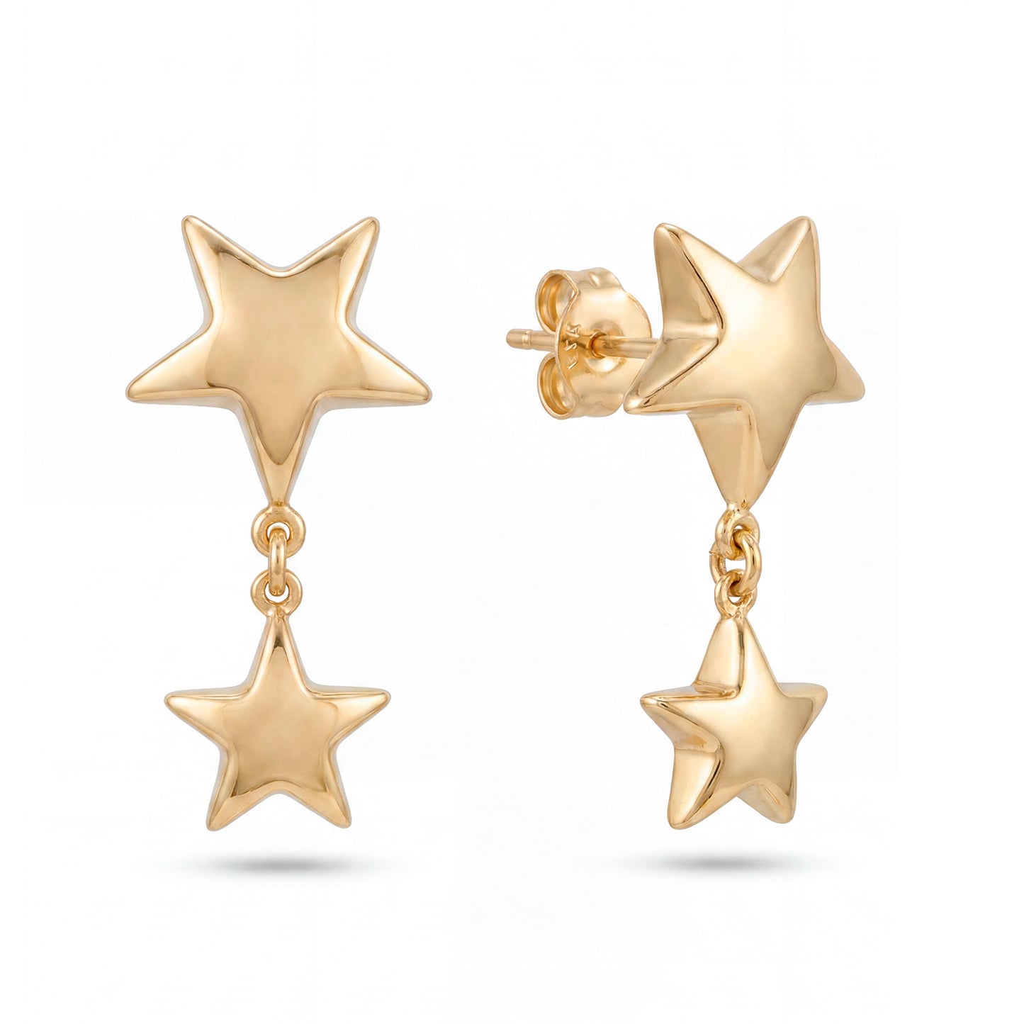 14K Yellow Gold Double Star Dangle Earring