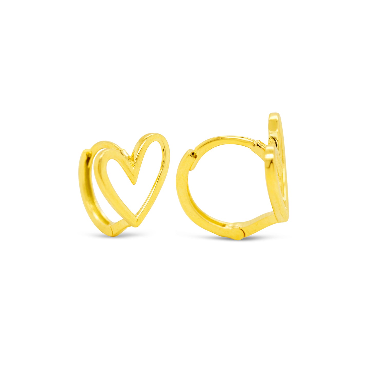 14K Yellow Gold Open Heart Huggie Earring