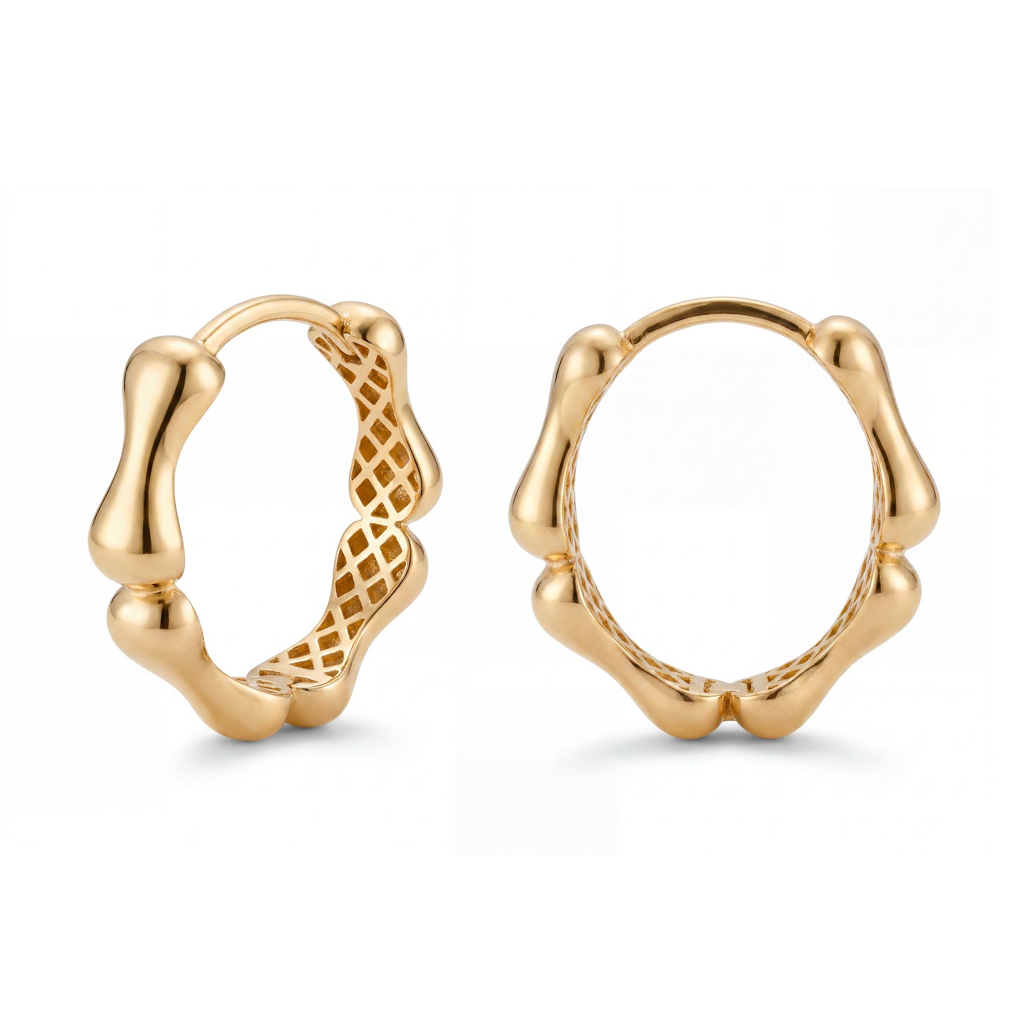 14K Yellow Gold Mini Bamboo Huggies Earring