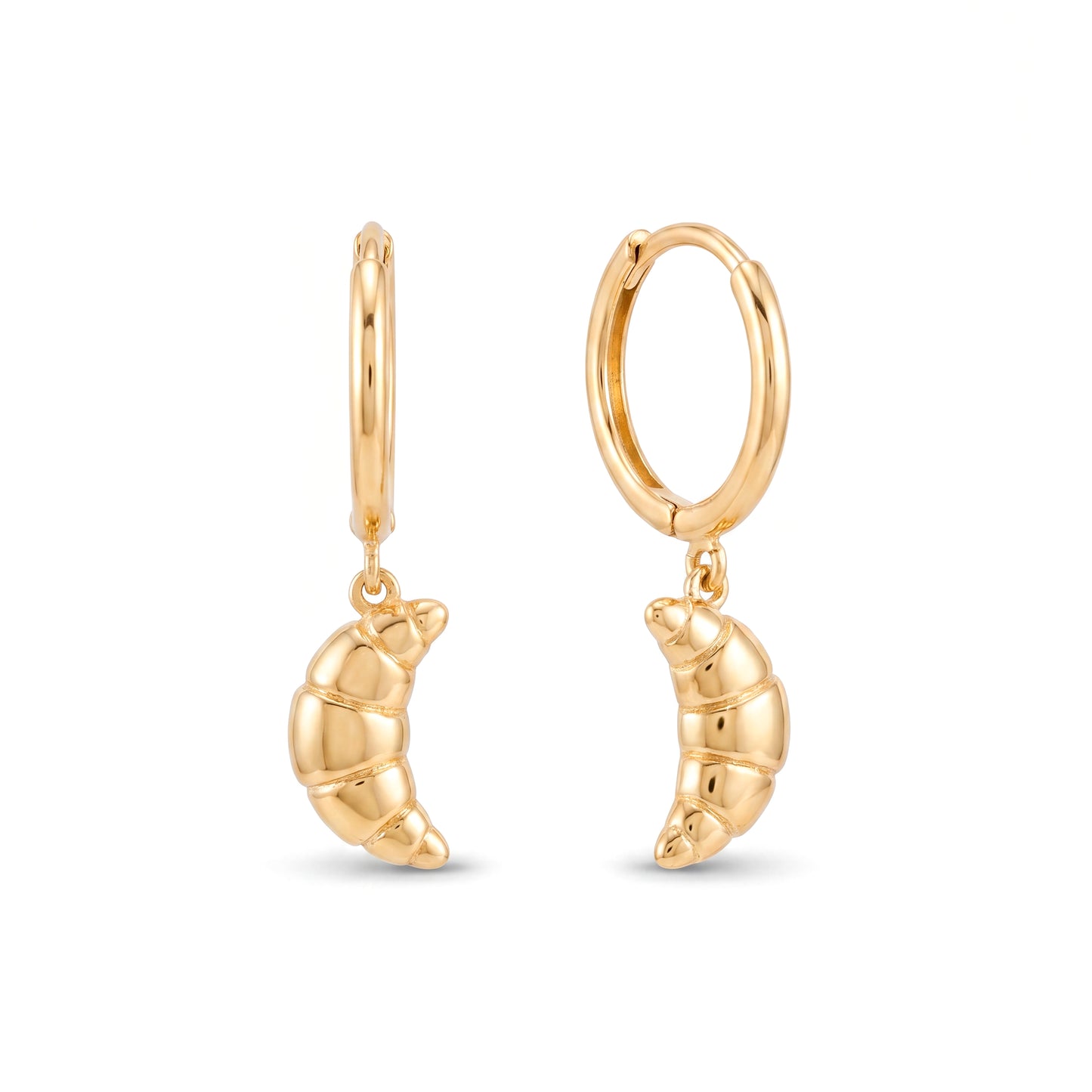 14K Yellow Gold Dangle Croissant Huggie Earring