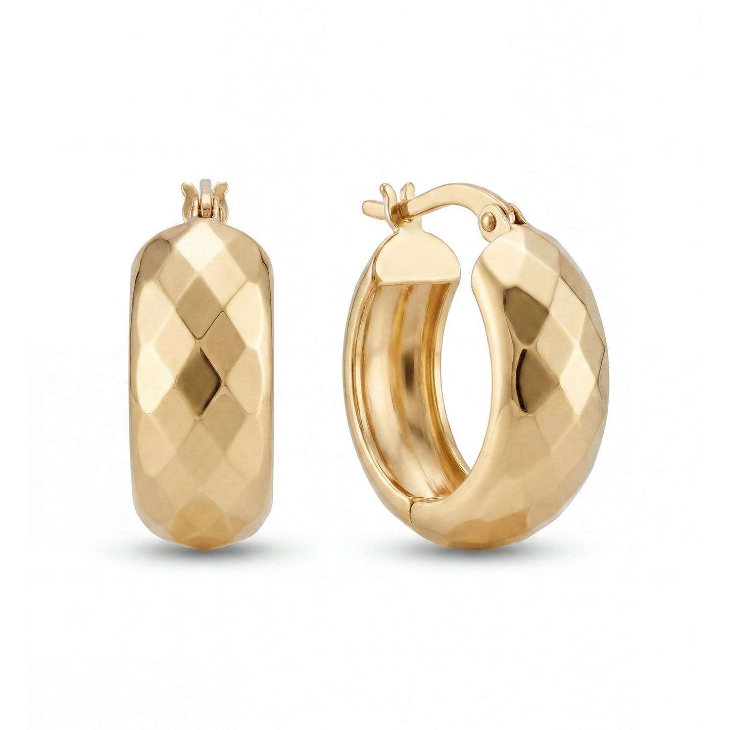 14K Yellow Gold 15MM Diamond-Cut Hoop Earring