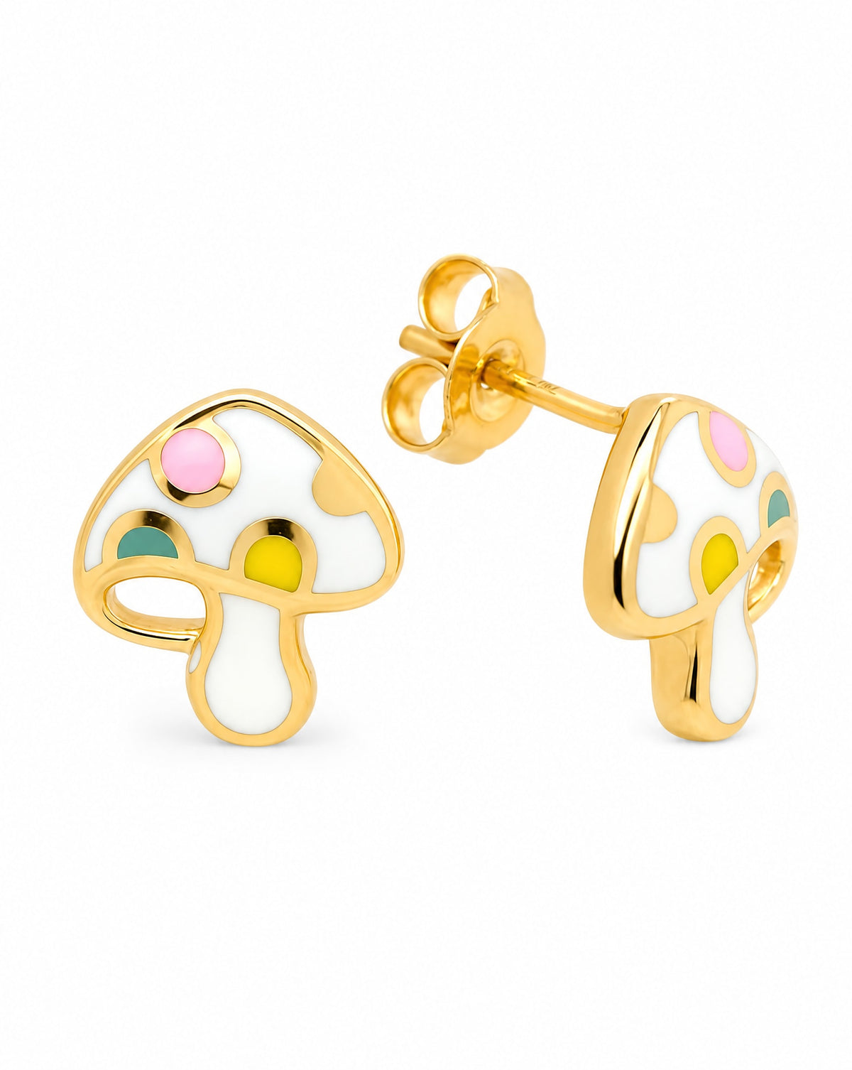 14K Yellow Gold Enamel Mushroom Earring