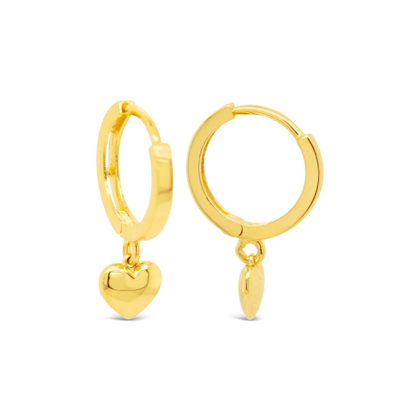 14K Yellow Gold Dangling Mini Heart Huggie Earring 1.7g / 17 x 4