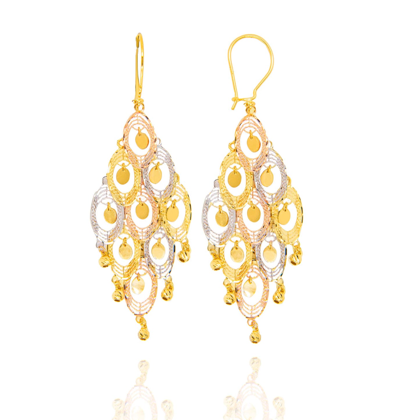 14K Tri Color Gold Peacock Dangling Earring