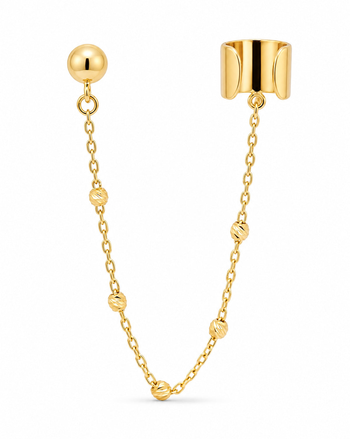 14K Yellow Gold Beads By the Yard Chain Cuff Earring
