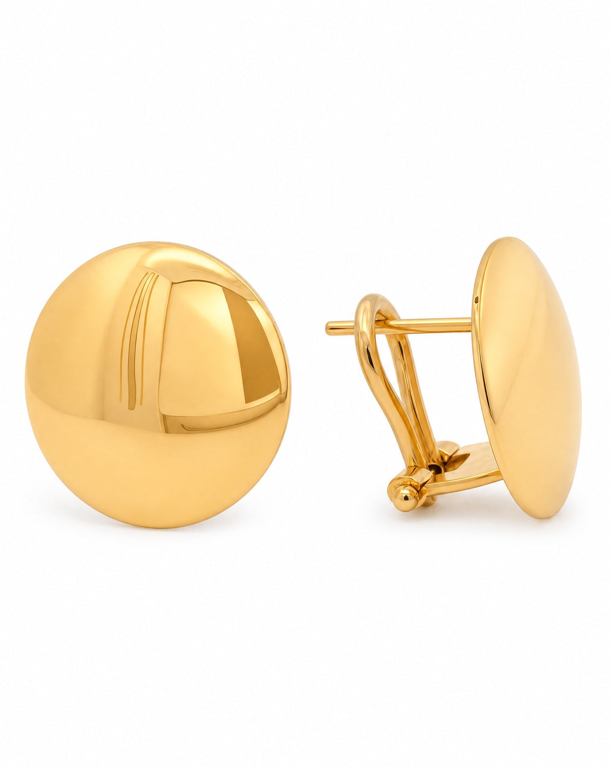 14K Yellow Gold Flat Round Stud Earring