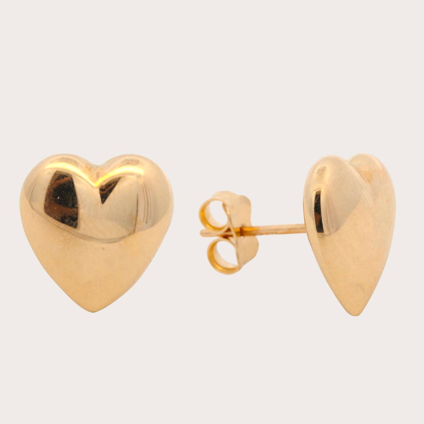 14K Yellow Gold Plain Pointed Heart Stud Earring