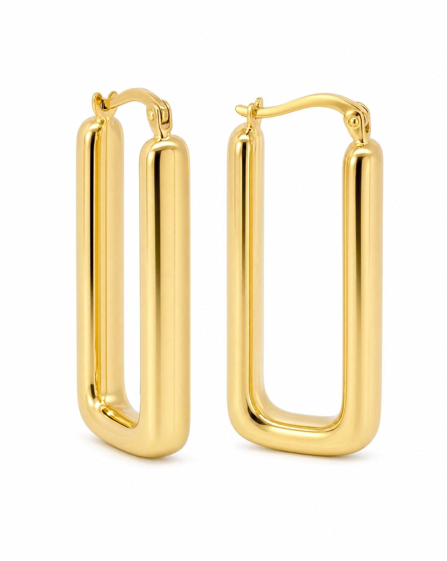14k Yellow Gold Rectangle Hoop Earring
