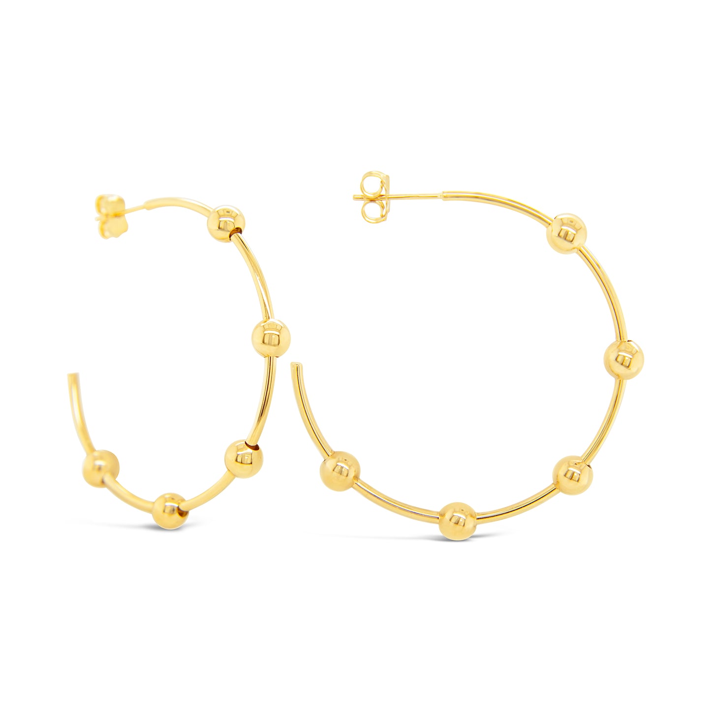 14k Yellow Gold Medium Beaded Hoop Earring