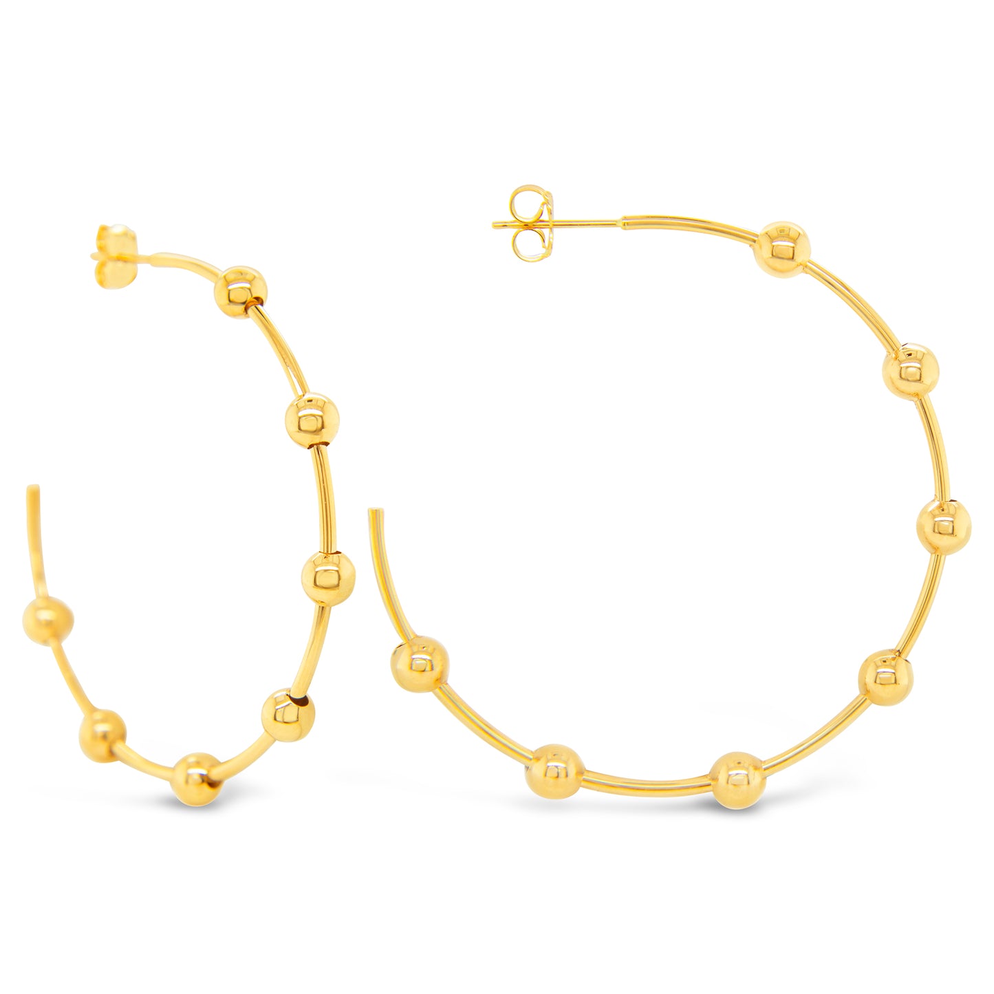 14k Yellow Gold Large Beaded Hoop Earring