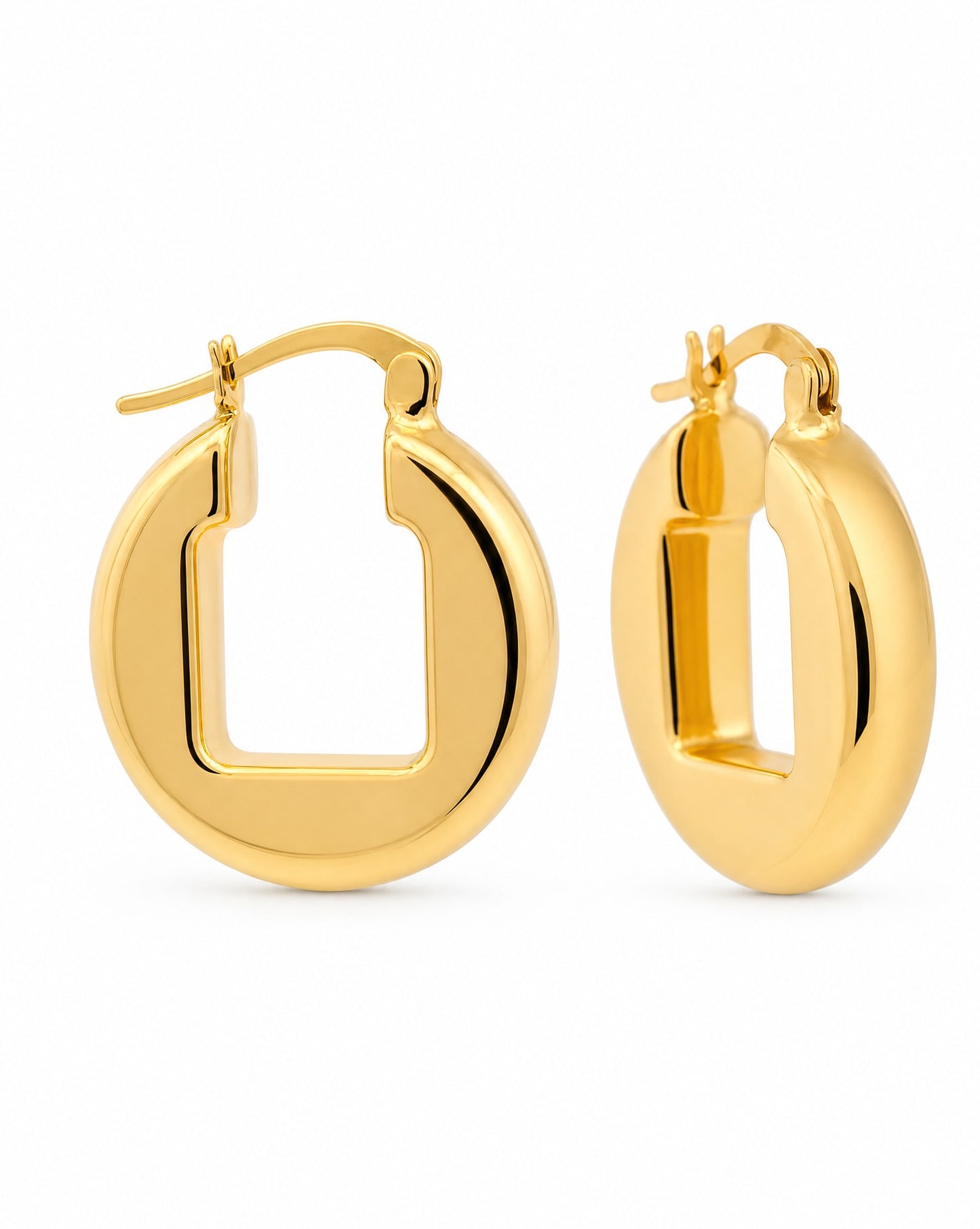 14K Yellow Gold Square Inside Hoop Earrings