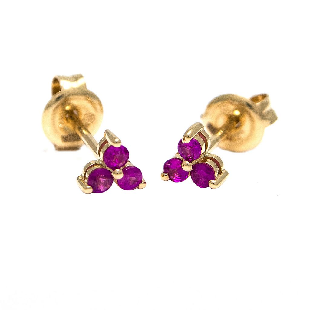 14K Yellow Gold Ruby Trio Cluster Pushback Earrings