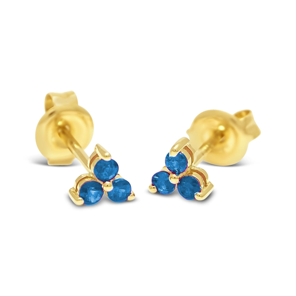 14K Yellow Gold Sapphire Trio Cluster Pushback Earrings