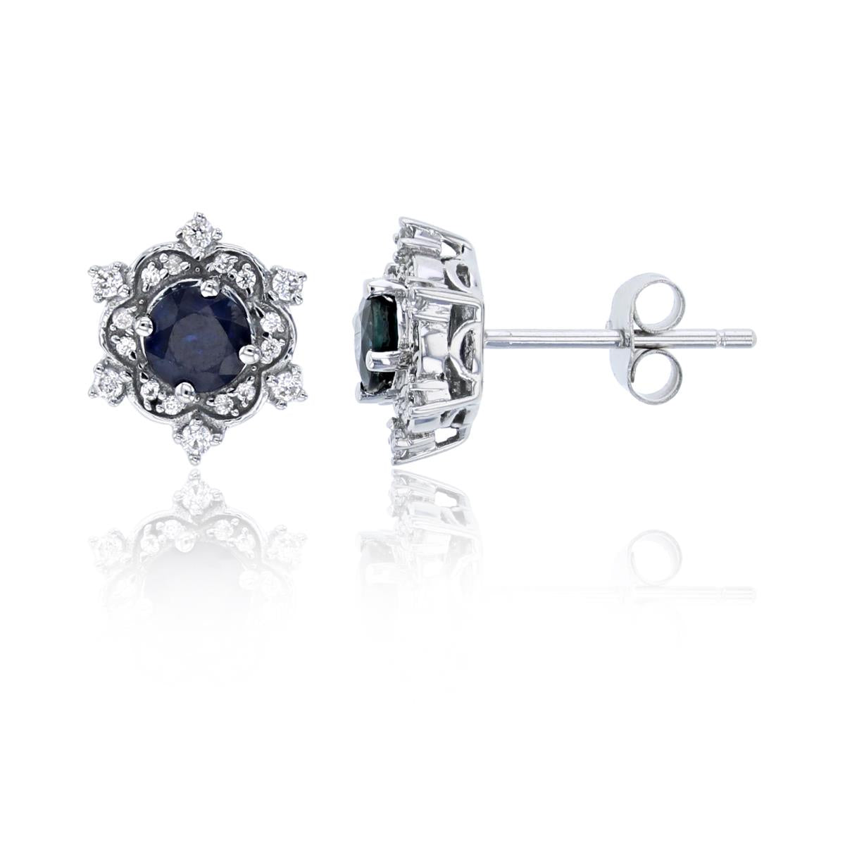 14K White Gold Antique Blue Sapphire and Diamond Earrings