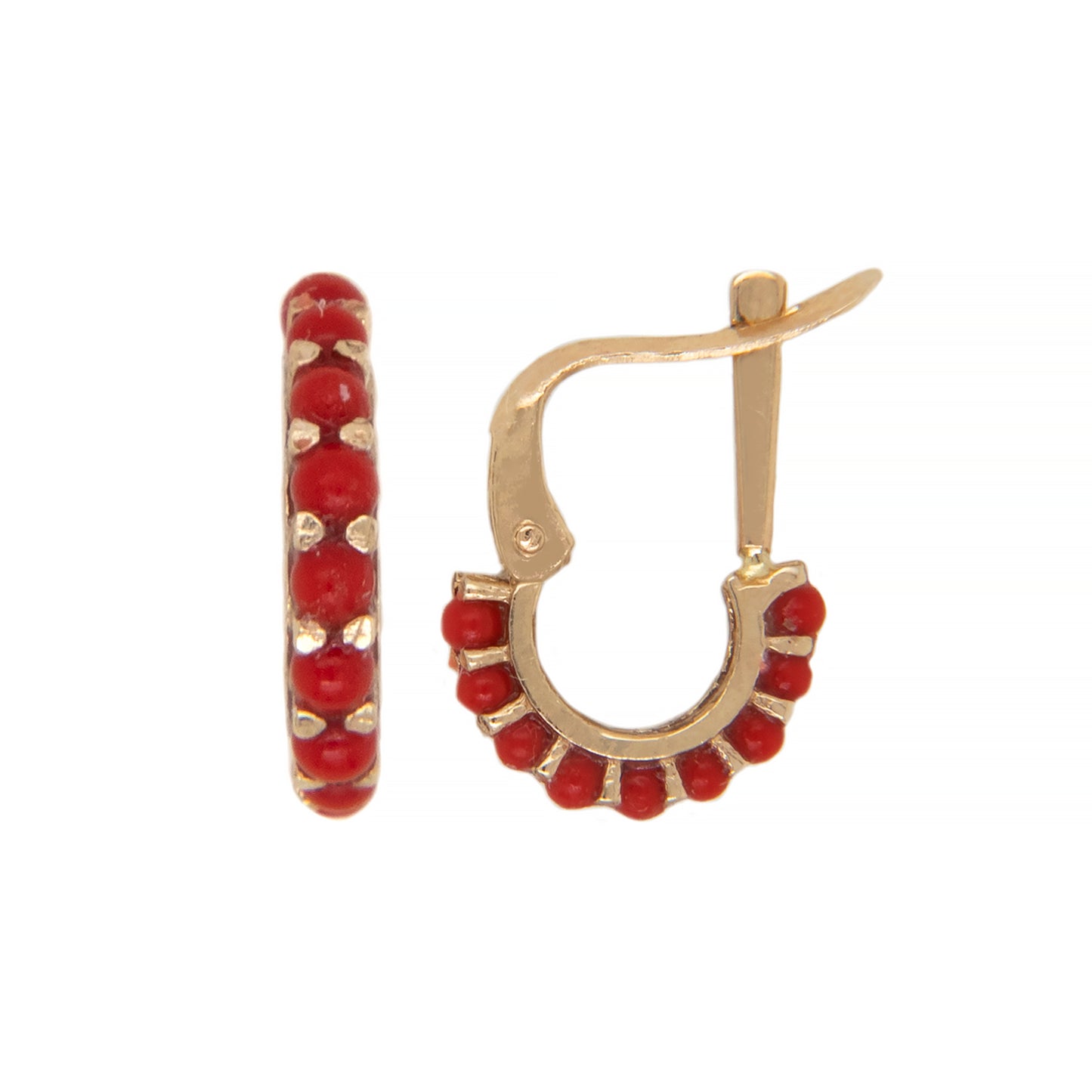 14K Yellow Gold Small Coral Cluster Huggie Hinged Post Earrings