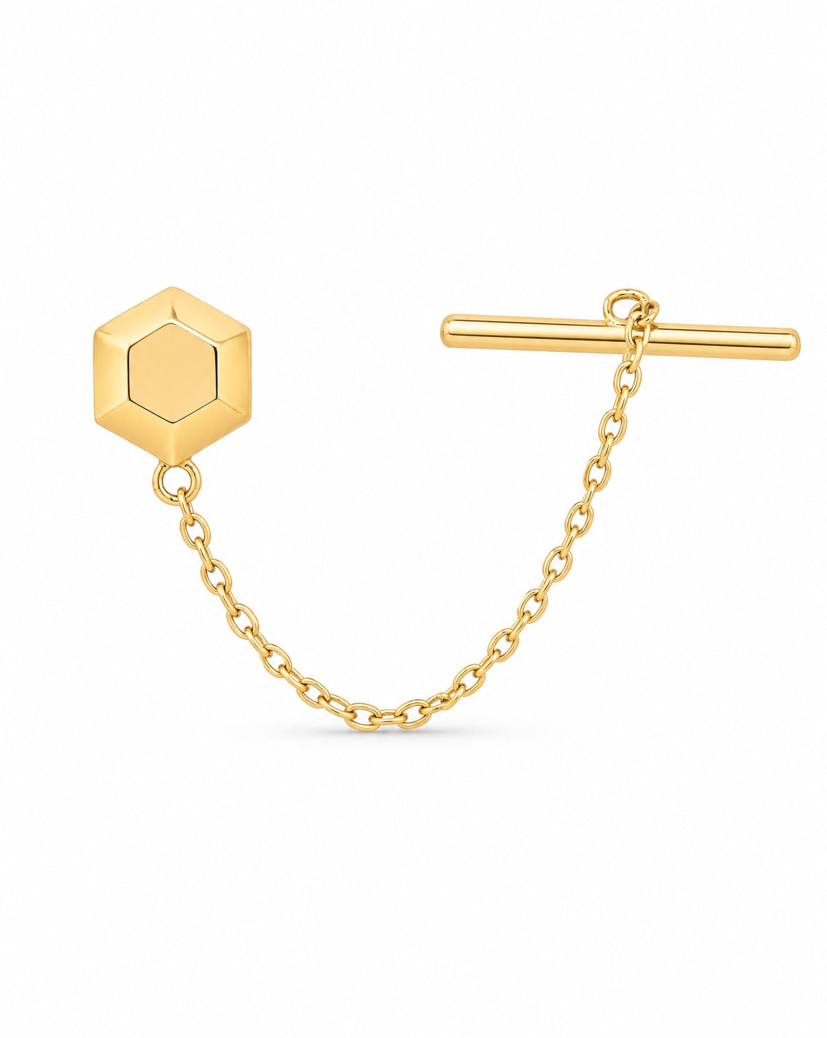 14K Yellow Gold Hexagon and Bar Earrings