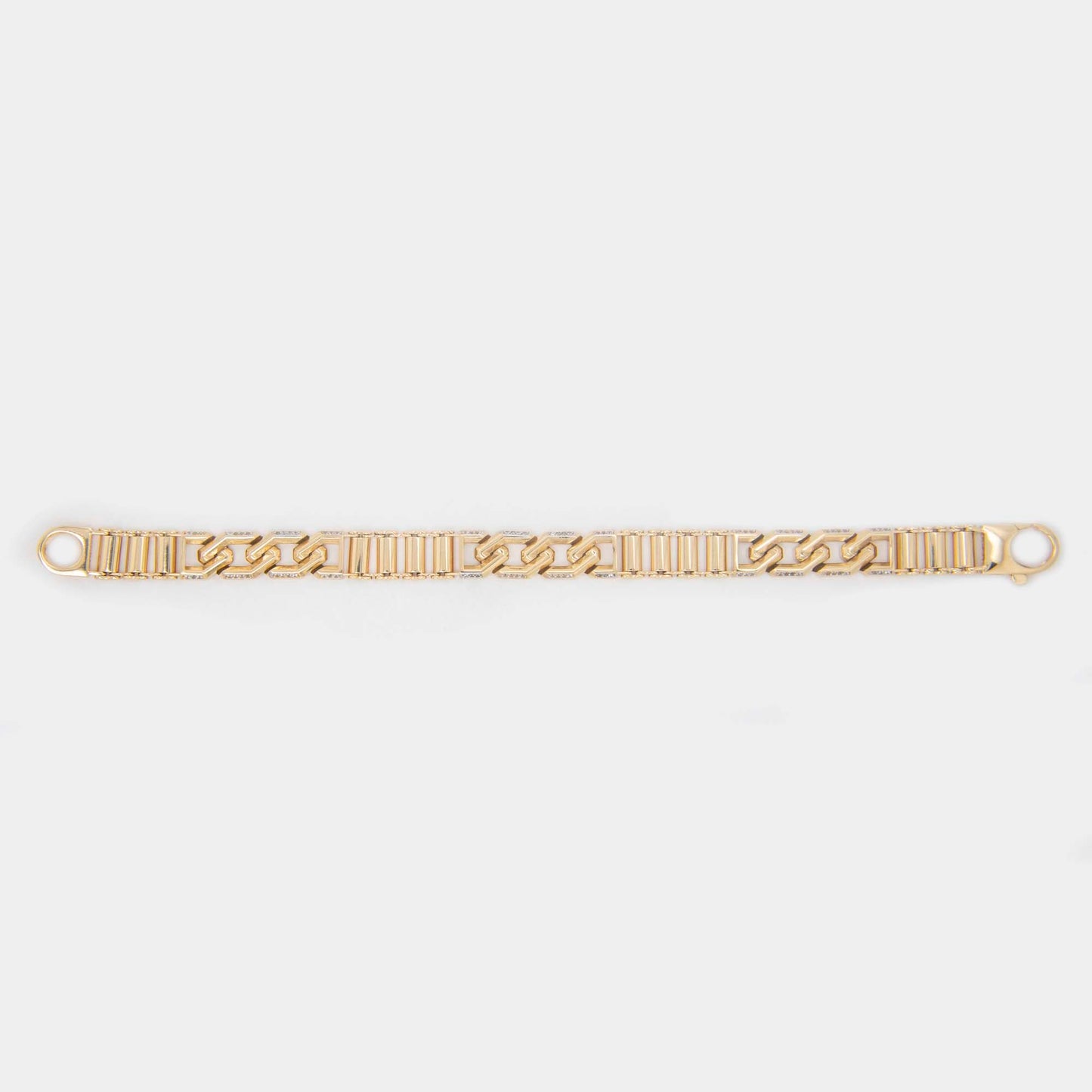 14k Yellow Gold Dual Pattern CZ Men's Bracelet
