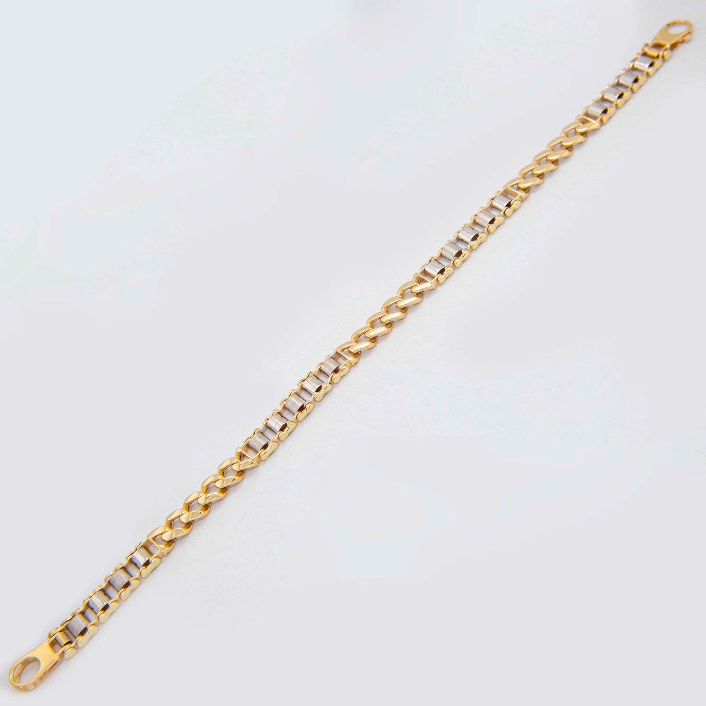 14k 2 Tones Gold Cuban Link and Bars Men's Bracelet
